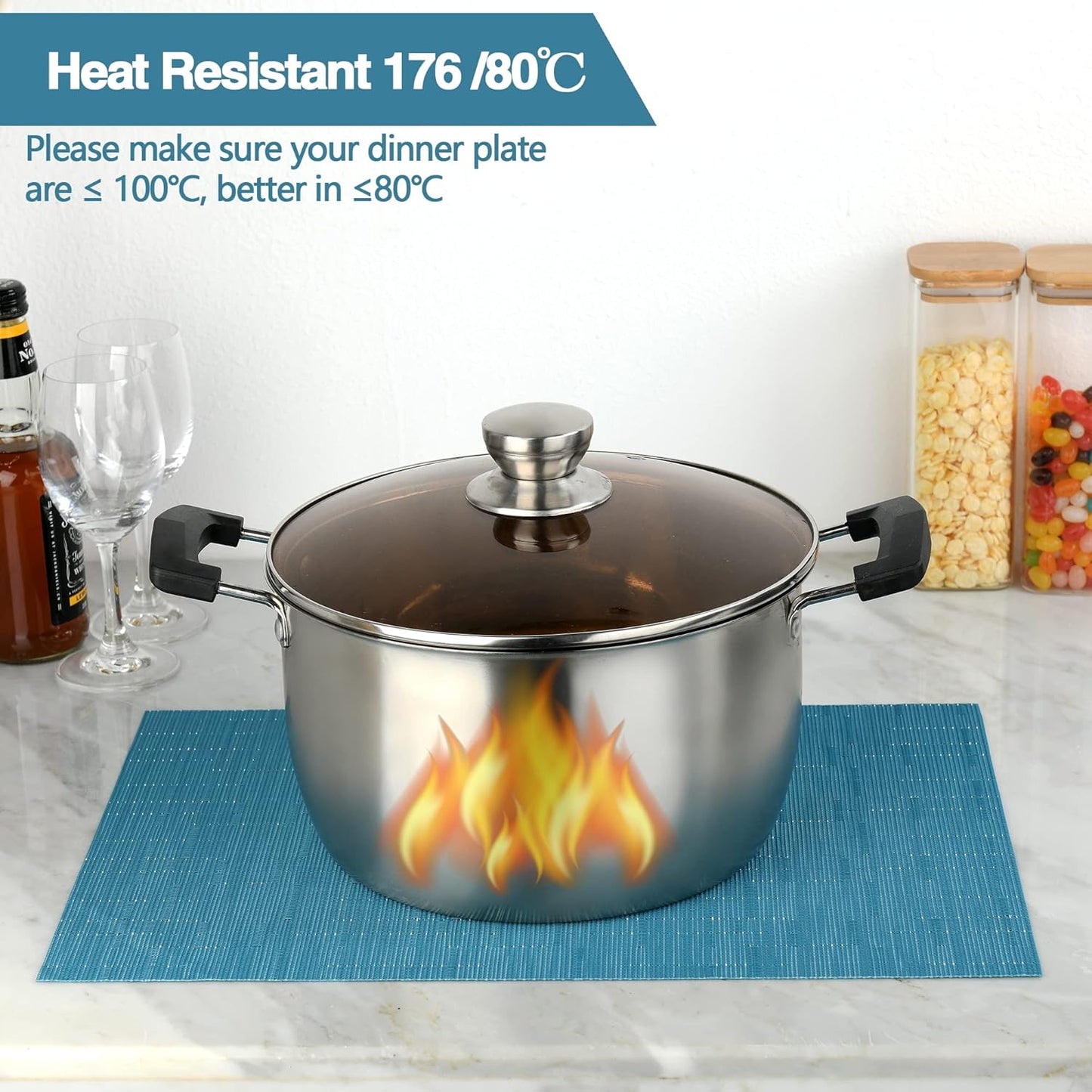 Plastic Place mats Set of 4 - Easy Clean Placemats - Washable Heat Resistant Table Mats for Dining Table - 17x12 Inch (Sky Blue Turquoise, 4)