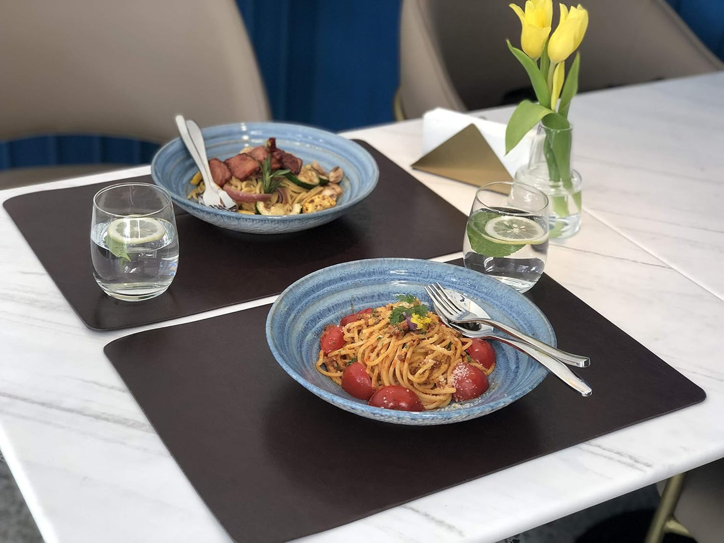 Faux Leather Placemats, Set of 8 PU Table Mats, Easy to Clean, Heat & Stain Resistant for Office Conference Table,Dinging Home Decor F Dark Brown