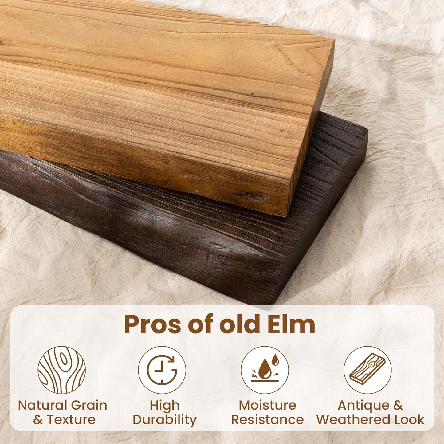 Fun Memories 48" Floating Shelves for Wall, Live Edge Solid Elm Wood Floating Shelf with Invisible Bracket, Wall Mounted Display Wooden Shelves for Bathroom, Kitchen, Bedroom, Natural Color, Set of 1