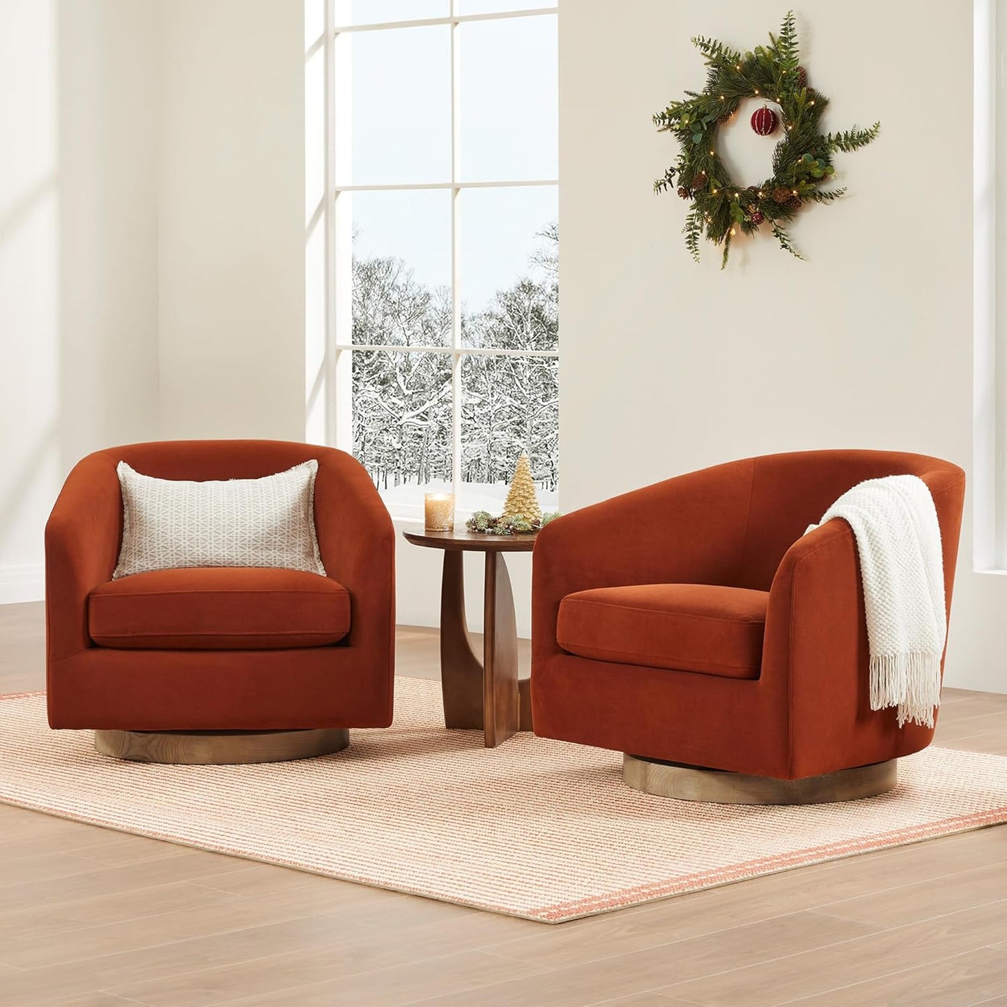 CHITA Swivel Accent Chair, FSC Certified Upholstered Velvet Barrel Chair for Living Room, Fully Assembled, Burnt Orange