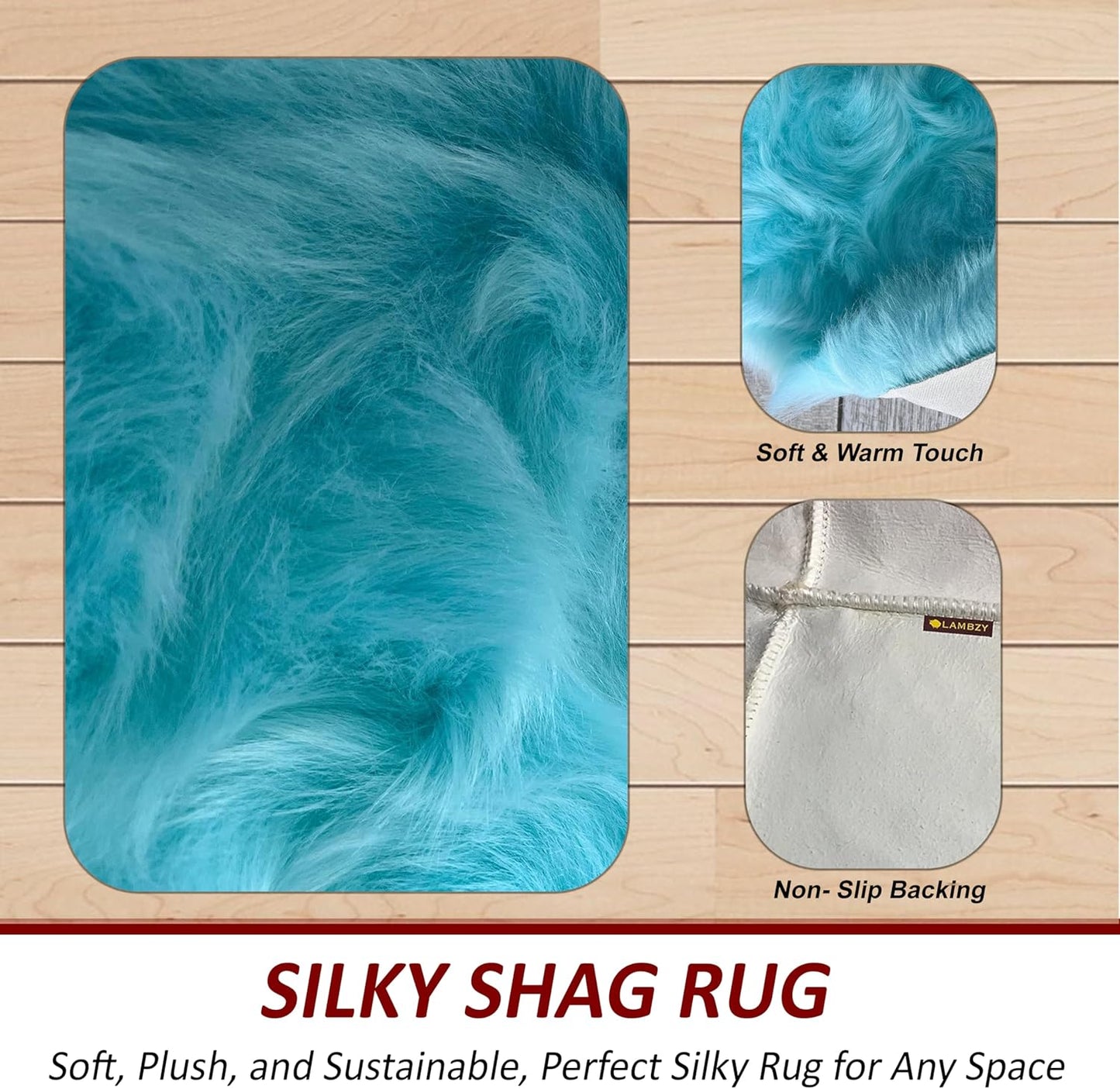 LAMBZY Faux Sheepskin Super Soft Hypoallergenic Free Shape Silky Shag Rug, Luxury Shaggy Plush Carpet for Bedrooms Living Kids Room Sofa Rugs (Blue, Duo Decto 12 Pelts 6'x12')