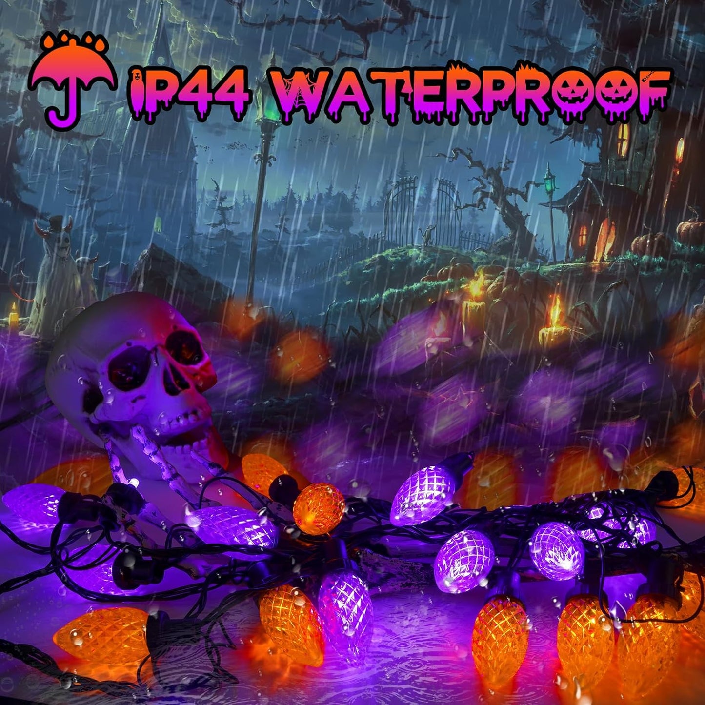 2PK 100 LED Purple and Orange C9 Halloween Lights Indoor Outdoor, Extendable 98FT C9 String Lights with 13 Modes & Timer, Waterproof Plug in Halloween Decorations for Tree Patio Fall Party Garden