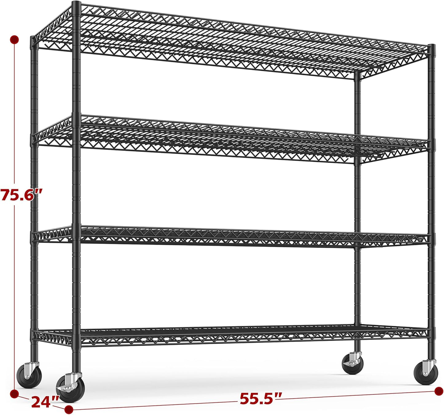 REIBII 55.5''W Storage Shelves 2500LBS Wire Shelving Unit with Wheels Heavy Duty Metal Shelves for Storage Adjustable Garage Storage Rack Pantry Shelf Kitchen Shelving, 75.6" H X 55.5''W X 24" D, 3PCS