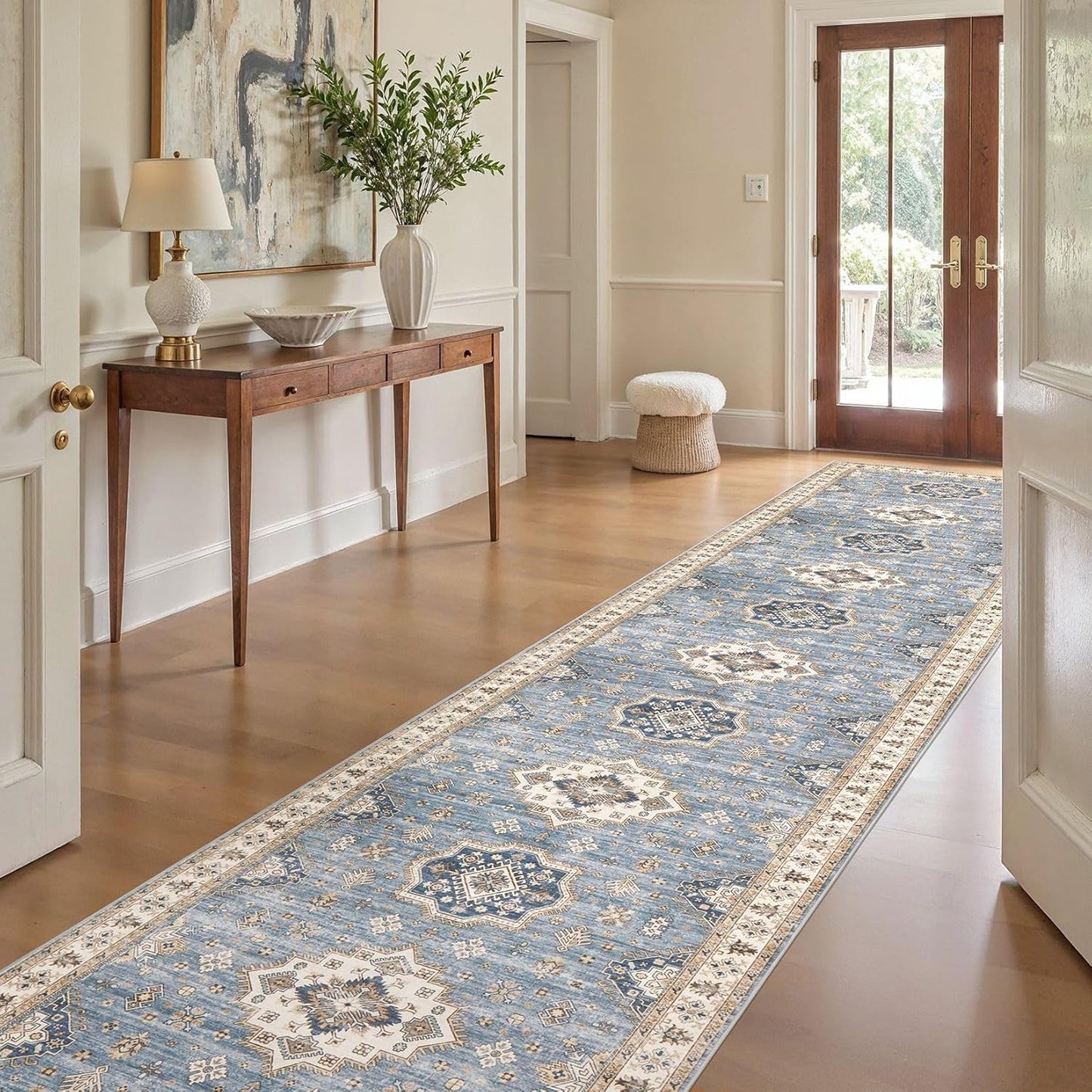 Washable 3x20 Runner Rug - Area Rugs Neutral Vintage Distressed Floral Farmhouse Boho Large Soft Floor Rug Indoor Carpet for Hallway Entryway Home - Blue