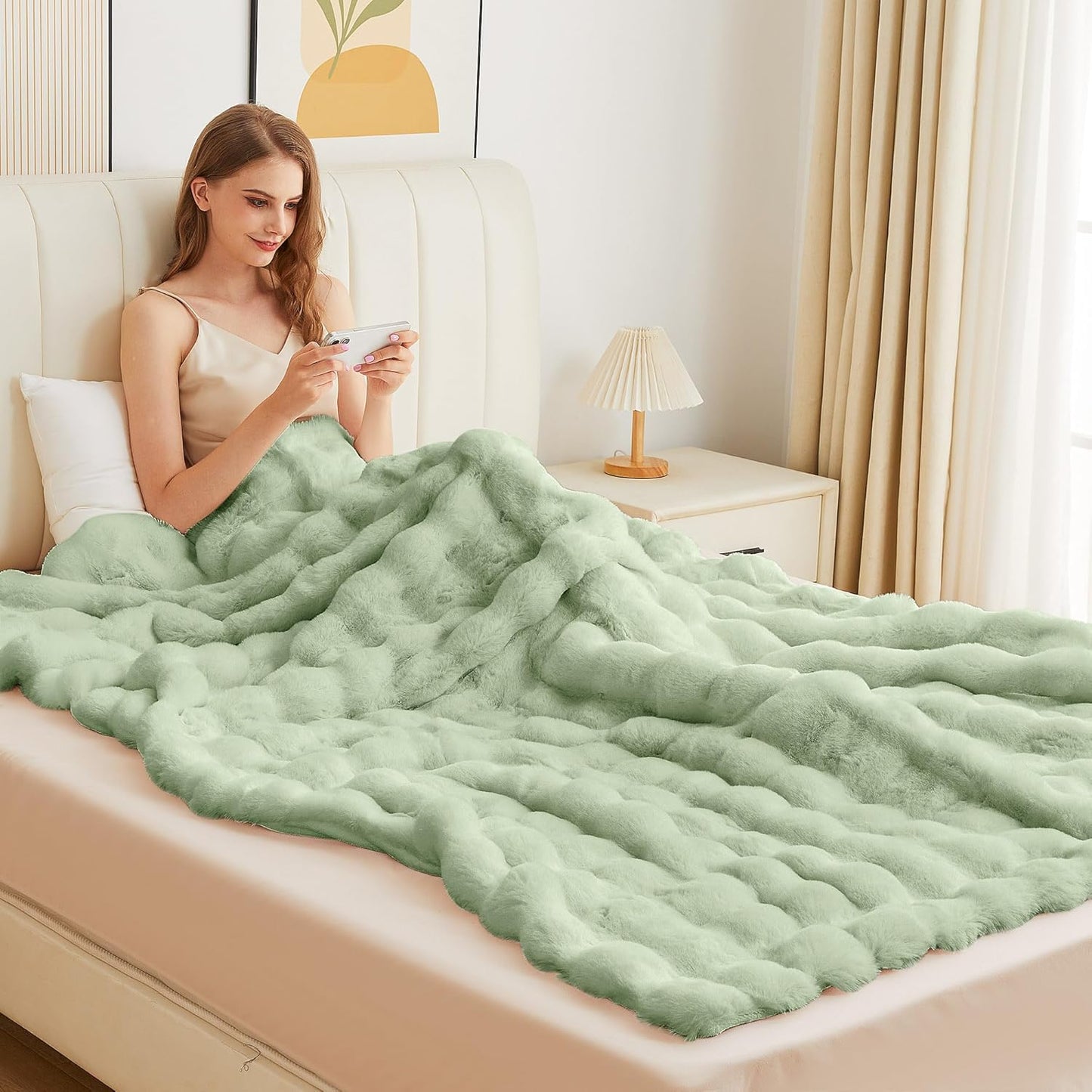 Sage Green Twin Fluffy Furry Blanket Comfy Blanket Cozy 60x80 Faux Fur for Living Room Bed Thick Ultra Soft Fuzzy Throw Home Gifts 860 GSM