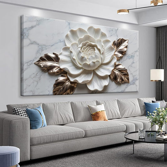 Suconvng Canvas Art Wall Decor Print Paintings Marble Texture White Flower Wall Art Prints Pictures Ready To Hang Pictures For Bedroom Bathroom Office Kitchen Home Wall Decor Artwork 20" × 40"