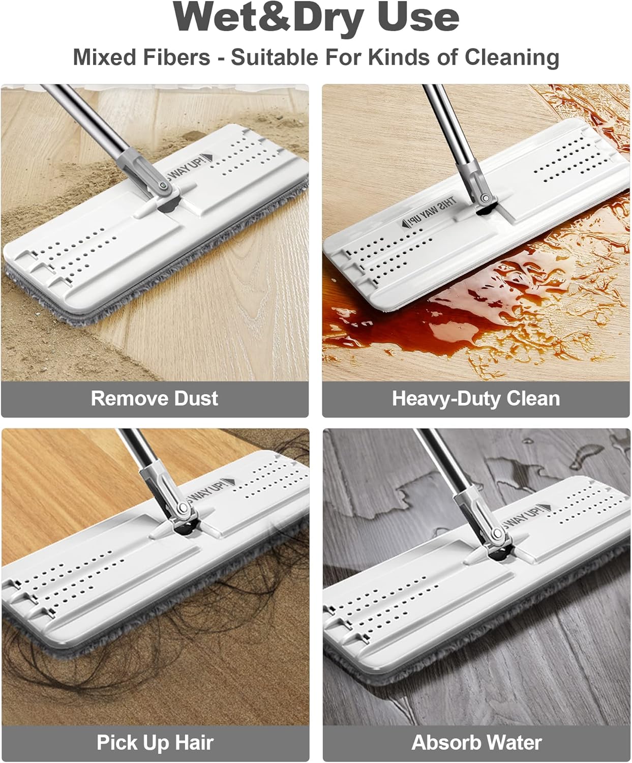 JOYMOOP Flat Mop Pads, Microfiber Mop Cleaning Pads, Washable Pads, Pads Replacement for JOYMOOP Flat Mop or Mop Bucket Set, Pack of 50 Refills 13inch - Grey and Stripe