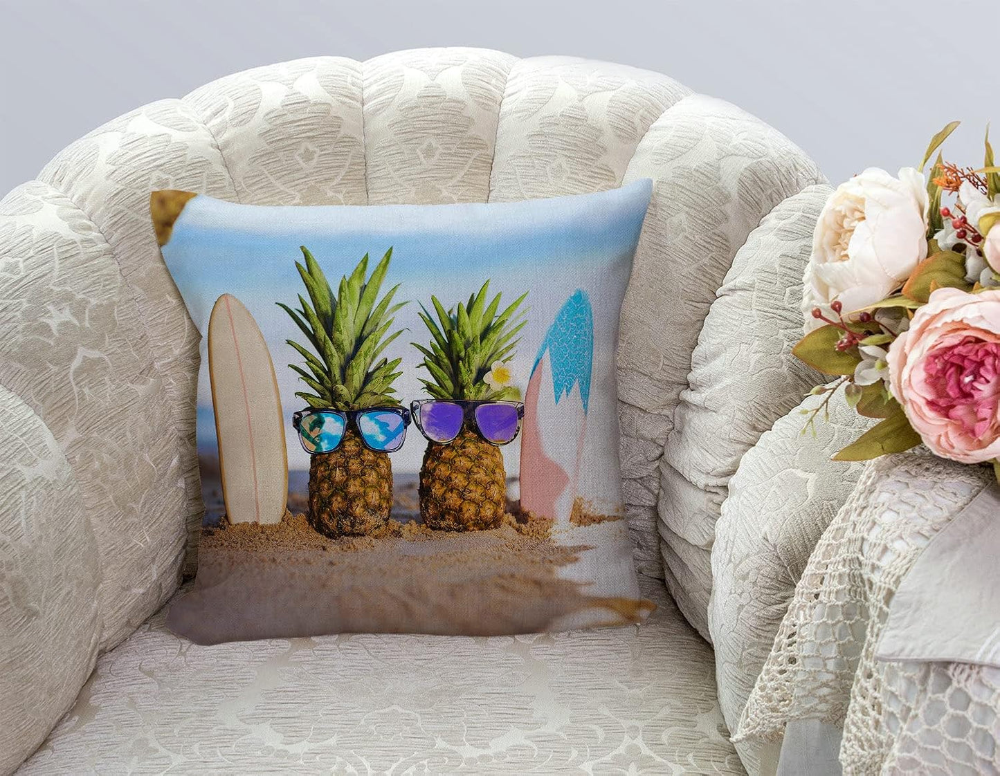 TSSOHU Yellow Pineapple with Glasses on The Sandbeach Throw Pillow Case Cushion Cover Couch Sofa Decorative Square 18x18 inches