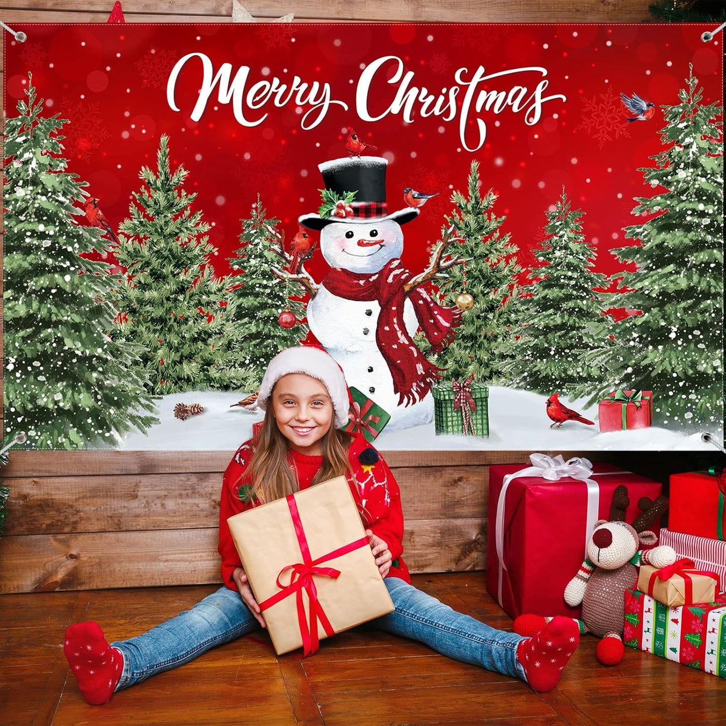Irenare Christmas Backdrop Merry Christmas Banner Party Decoration Xmas Photography Background Photo Props for Winter Holiday New Year Eve Family Party Decoration Supplies(Snowman)