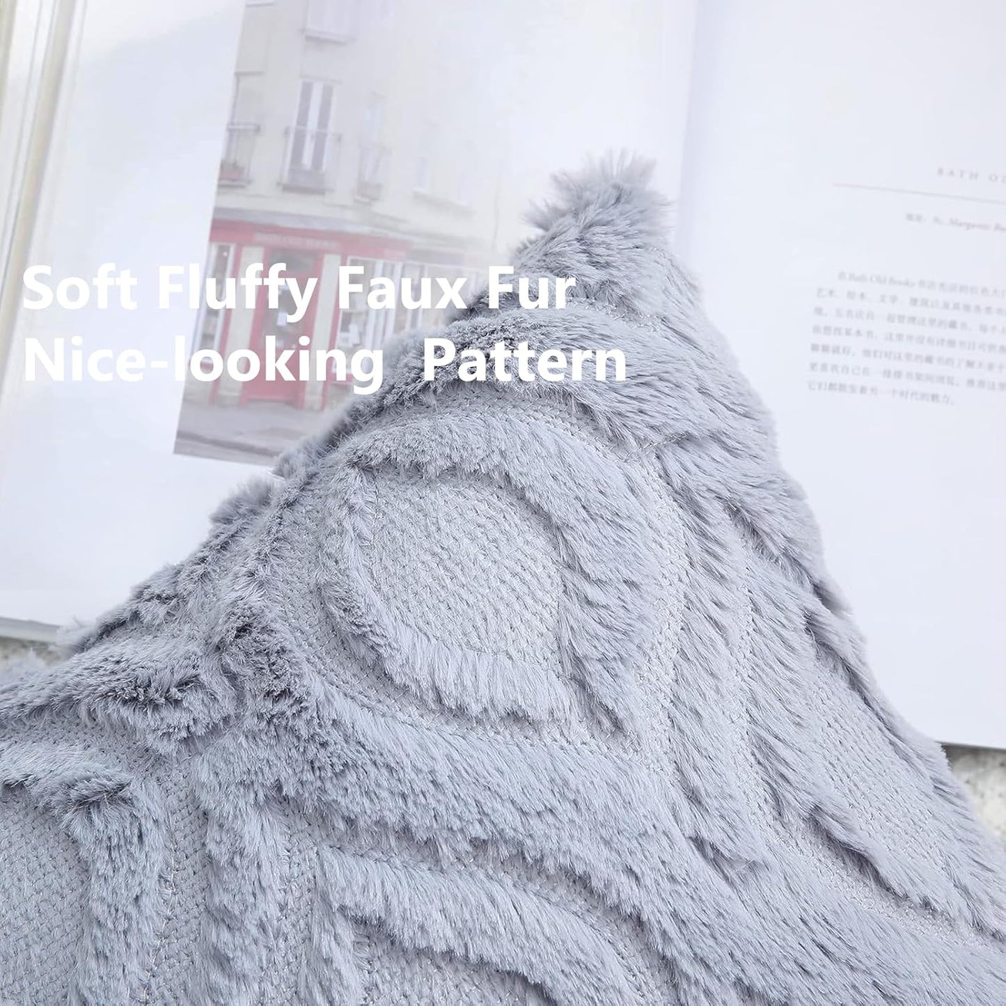 decorUhome Fall Throw Pillow Covers 24x24 Inch Set of 2, Soft Plush Decorative Faux Fur Blue Grey Solid Couch Pillow Covers, Accent Farmhouse Neutral Square Euro Pillow Cases for Sofa Bed Living Room