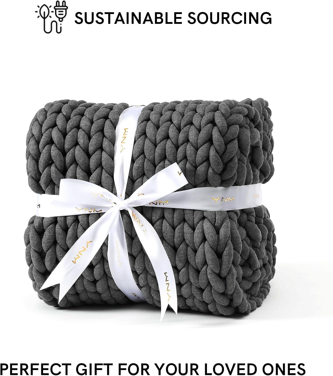 YnM Chunky Throw Blanket, Medium-Weight, Hand Knitted, Skin Friendly, Ventilated and Breathable, Machine Washable, Home Décor Piece for Couch, Sofa and Bed (Charcoal Grey, 60x80 Inch)