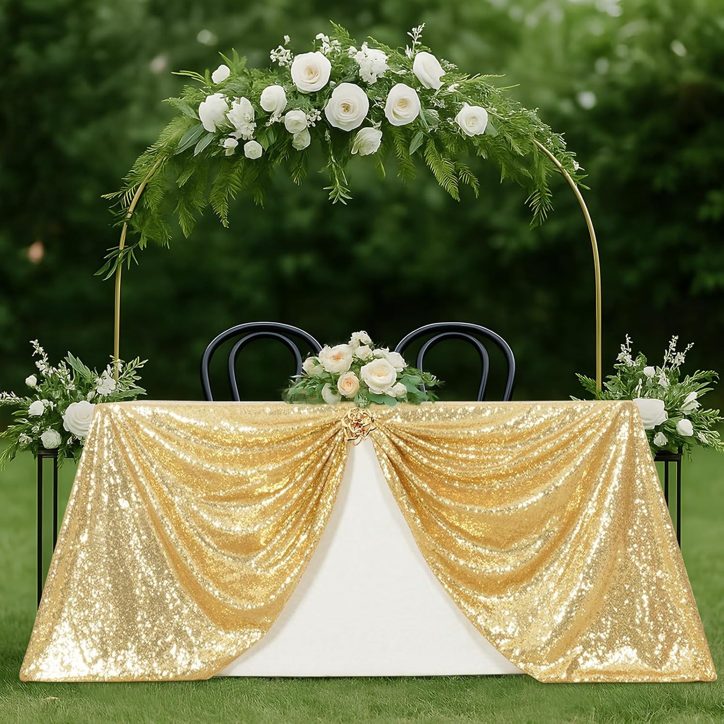 SquarePie Sequin Tablecloth 50 x 72 Inch Light Gold Glitter Table Cloth for Wedding Party Decoration