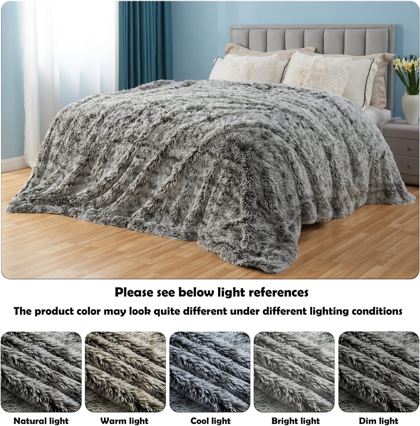 GONAAP Fuzzy Faux Fur Throw Blanket Frosty Black Super Soft Cozy Plush Fuzzy Shaggy Blanket for Couch Sofa Bed (Frosty Black, Throw(50"x60"))