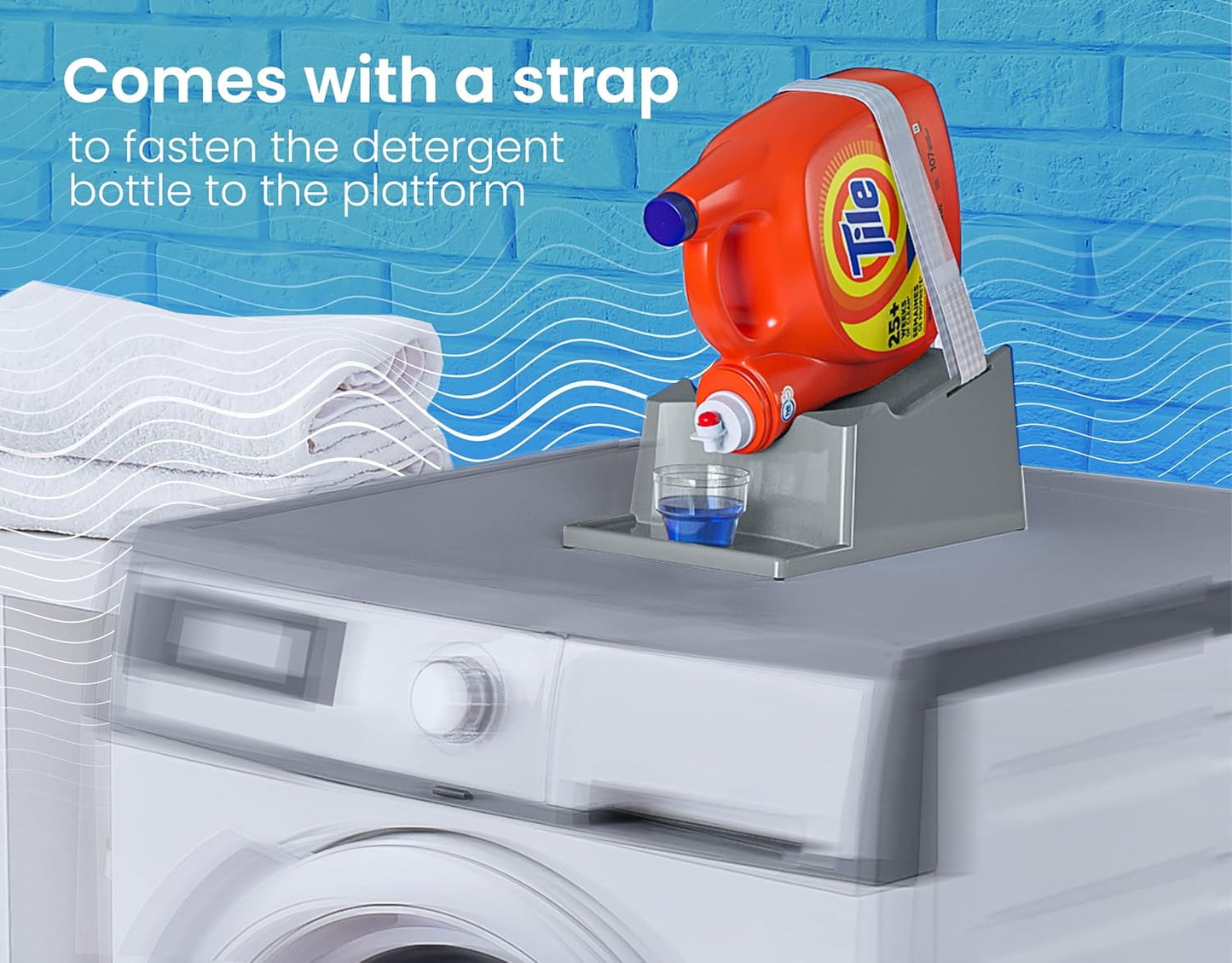 TidyFriend Liquid Laundry Detergent Holder Stand with Drip Tray & Rubber-Grip Feet, Stand for Laundry Room Organization and Storage, Fabric Softener Dispenser with Cup Holder for Easy Pouring (Grey)