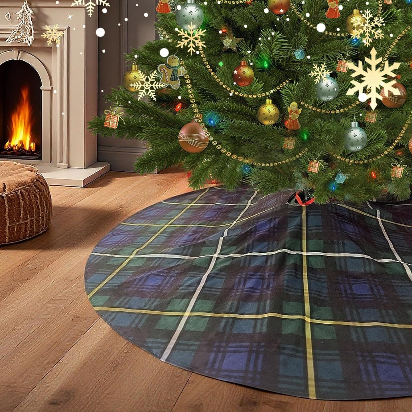 Christmas Tree Skirt 36 Inch – Campbell Clan Tartan Navy Blue and Green Plaid Tree mat for 4–6 FT Xmas Trees, Classic Scottish Holiday Decor for Farmhouse, Home, Office, Indoor or Outdoor