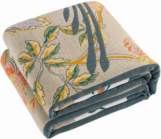 Boho Blanket, 100% Cotton Farmhouse Decorative Throw Blanket, 50"x60" Reversible Bohemian Throw Blanket, Brown All Season Muslin Breathable Woven Blankets Quilt