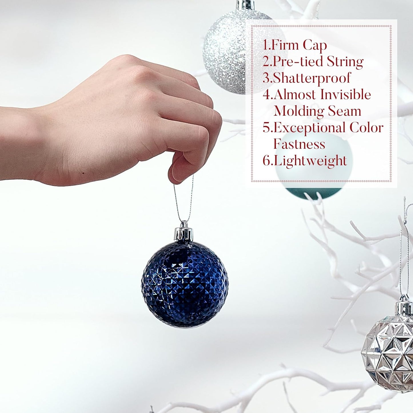 Valery Madelyn Christmas Tree Decorations Ornament Set for Fall Halloween, 50ct 2 Inches Navy Blue Silver Shatterproof Christmas Ball Ornaments Hanging Xmas Holiday Party Decor