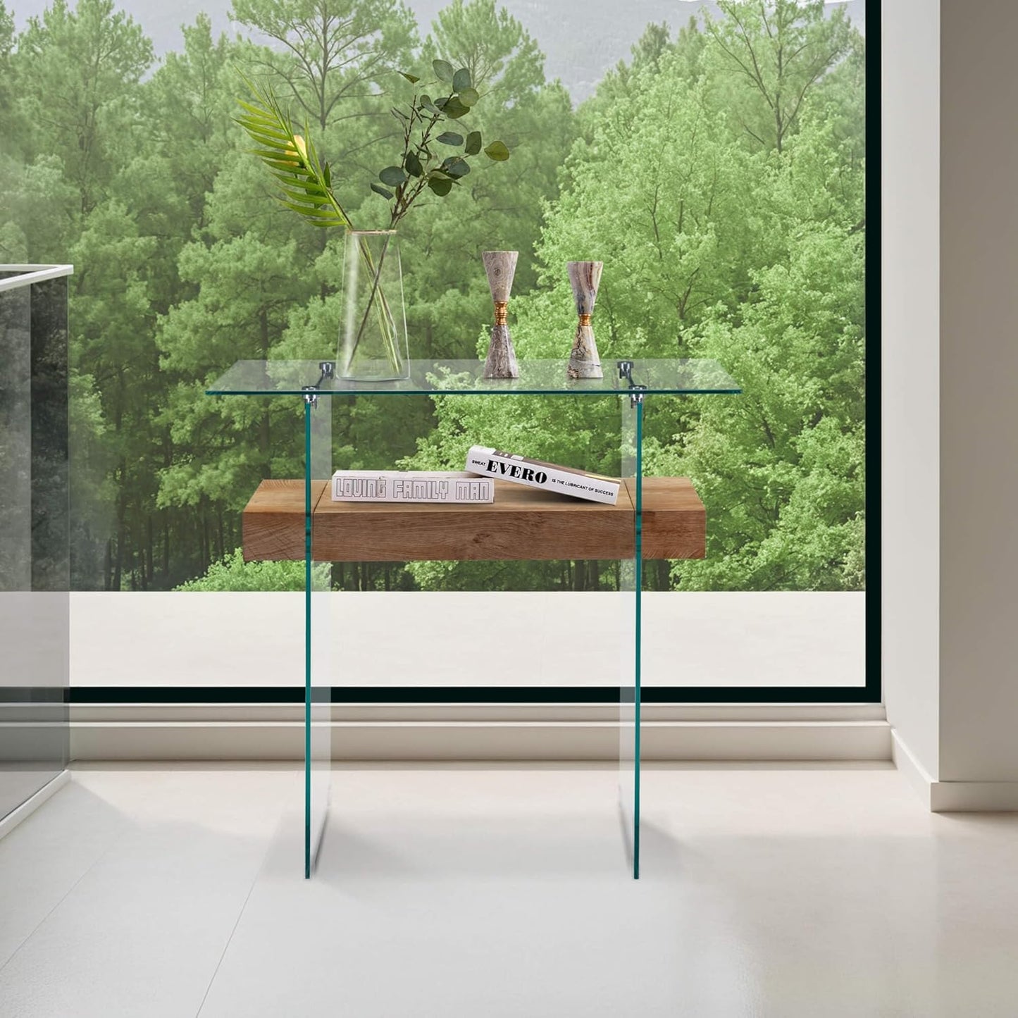 ivinta Glass Console Table with Storage, 31.5'' Modern Narrow Entryway Table for Small Space with Natural Wood Shelves for Living Room, Hallway, Foyer, Bedroom 5103 (Natural)