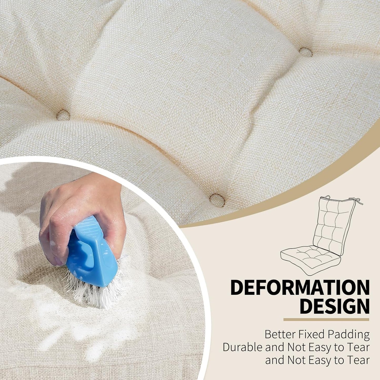 BUYUE Chair Cushion Set for Rocking Chair, Back Pillow & Seat Cushion with Ties, Original Woven Fabric Non-Slip Chair Pads for Elderly Sitting, Beige