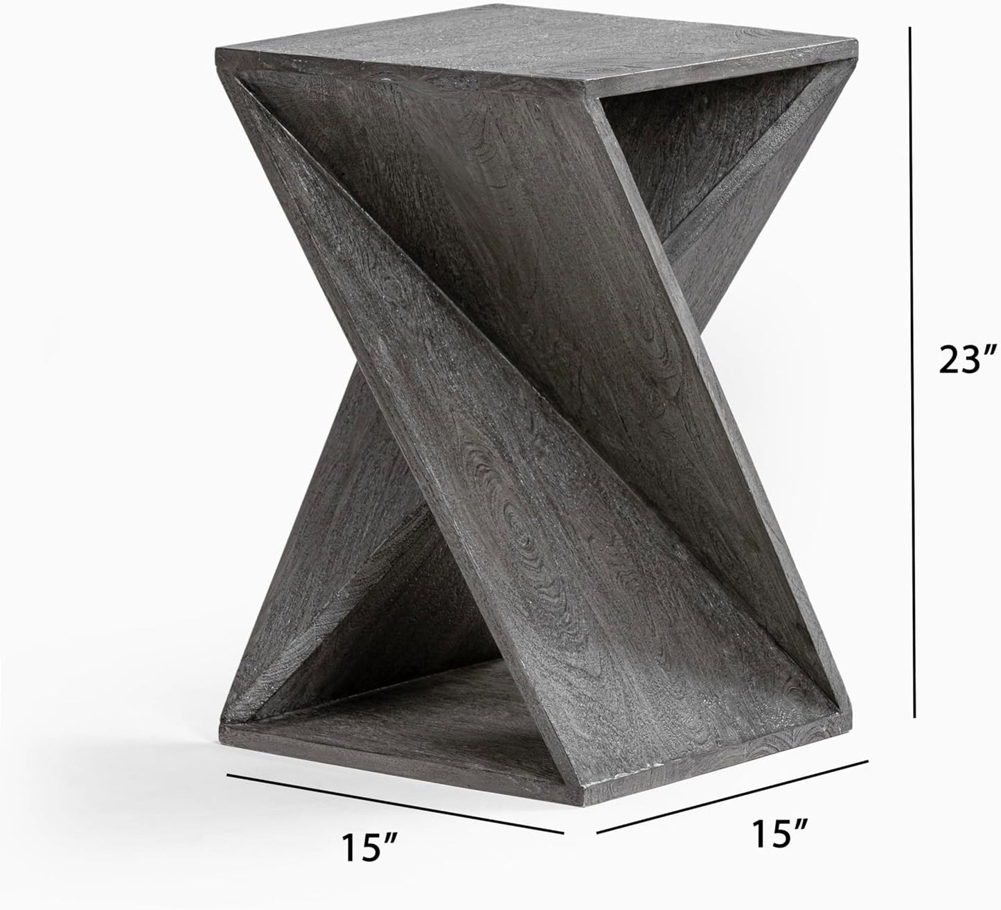 Modern Hand Made One-of-a-Kind Carved Mango Wood End Table, Farmhouse Side Table,Farmhouse End Table,Living Room,Bedroom, Accent Table, Contemporary Architectural Designed Grey,Assembled