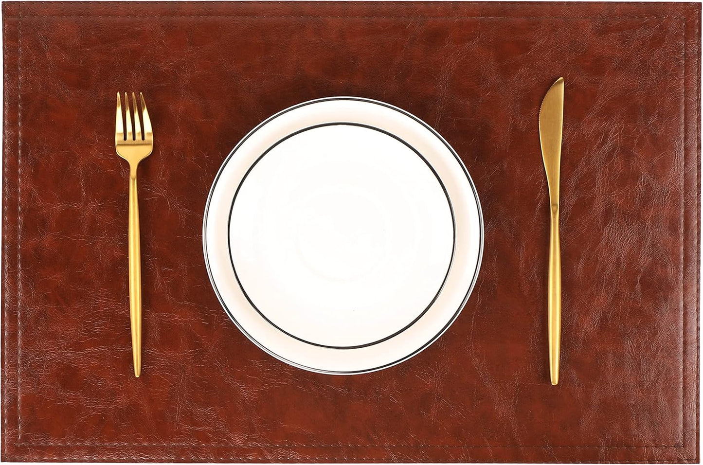 Waterproof PU Placemats, Faux Leather Dining Table Mat, Set of 6, Easy to Wipe Off Scrub Vinyl Mat, Heat & Stain Resistant for Office Conference Table, Home Decor