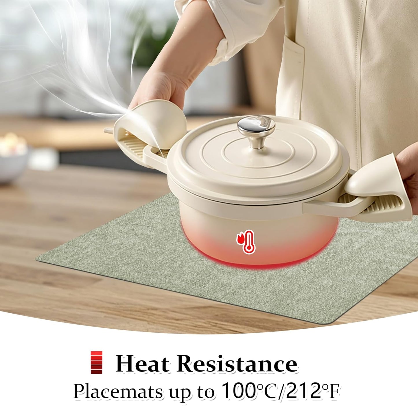 FROMHEART Faux Leather Placemats Set of 4–Waterproof,Heat/Oil Stain-Resistant PU Table Mat–Reversible,Non-Slip,Easy to Clean Place Mats for Kitchen,Dining,Indoor/Outdoor,(Light Green,11.8" x 17")