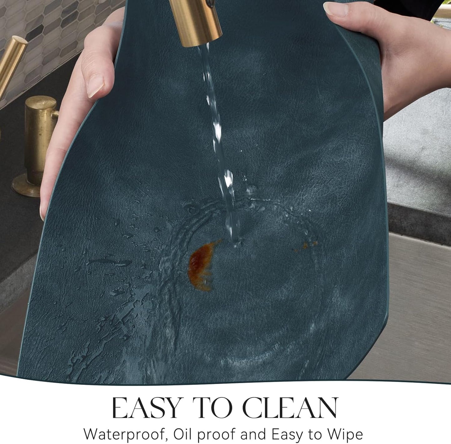 MOSAYT Vinyl Placemats Set of 4-12 X 17 Inch - Faux Leather 100% Waterproof Oil-Proof Wipeable PU Place Mats, Heat Resistant Reversible Table Mats for Kitchen, Dining, Outdoor (Navy Blue)