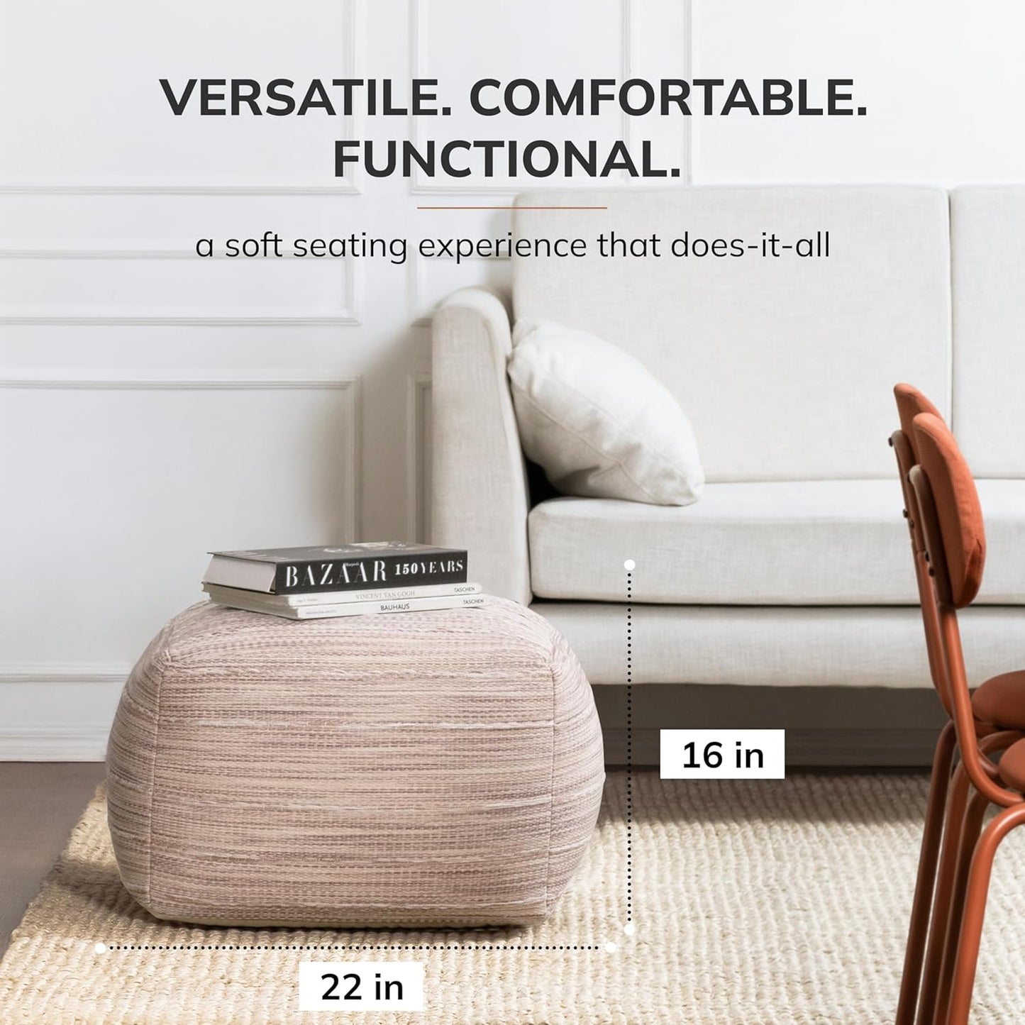 Anji Mountain 22"x22"x16" Handmade & Handcrafted Ottoman Pouf Comfortable Pouf Ottoman Foot Rest & Home Décor Accent for Living Room, Bedroom, Nursery, Kids Room, Patio