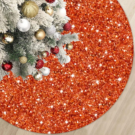 MODFUNS Orange Christmas Tree Skirt 60 Inch Sequin Xmas Tree Skirts Velvet Tree Mat Sparkly Fall Tree Skirt Burnt Orange Round Thanksgiving Tree Base Cover for Artificial Trees Christmas Day Ornaments