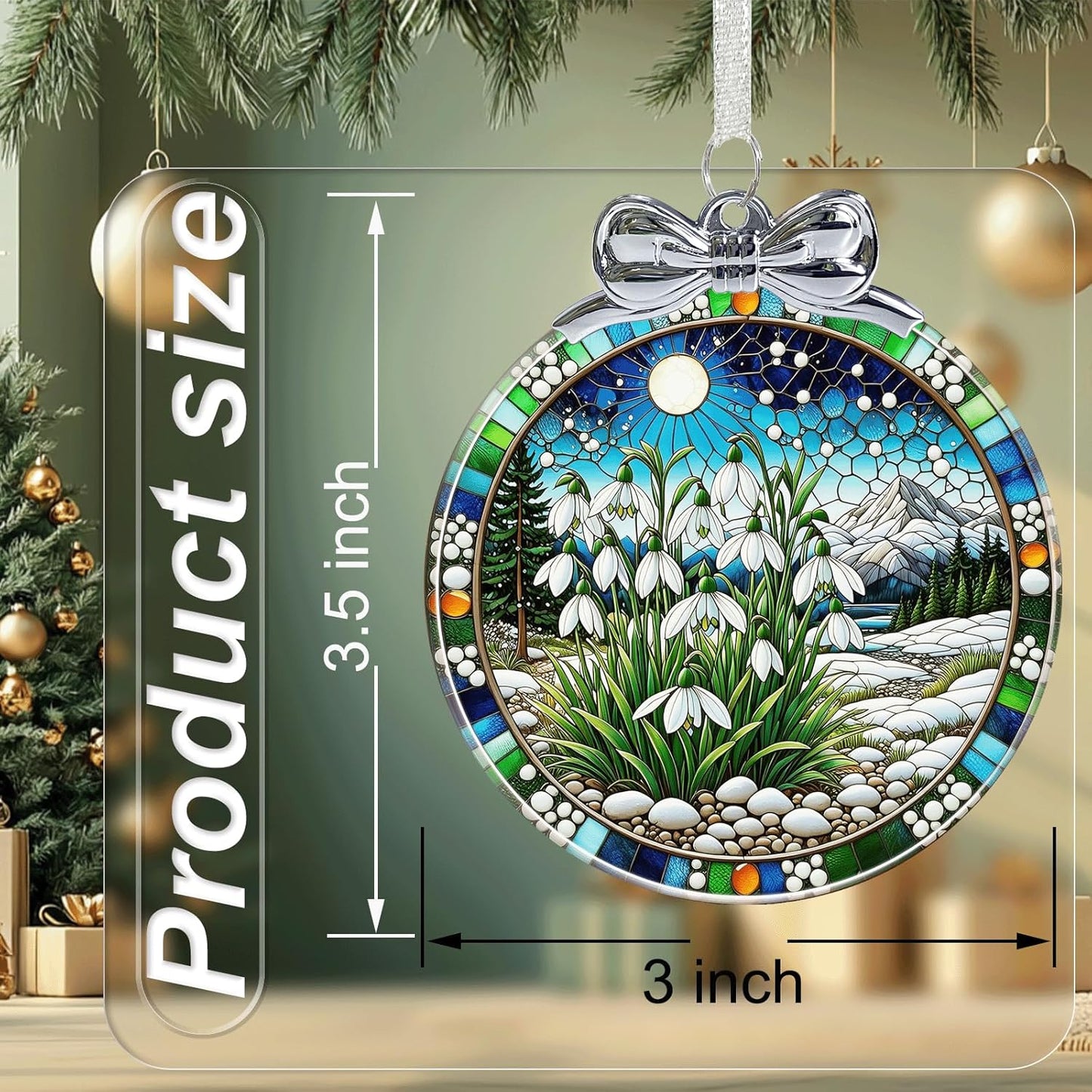 Snowdrop Stained Glass Christmas Ornament - Hanging Ornaments for Christmas Tree Decorations -Holiday Keepsake Present Exchange Idea