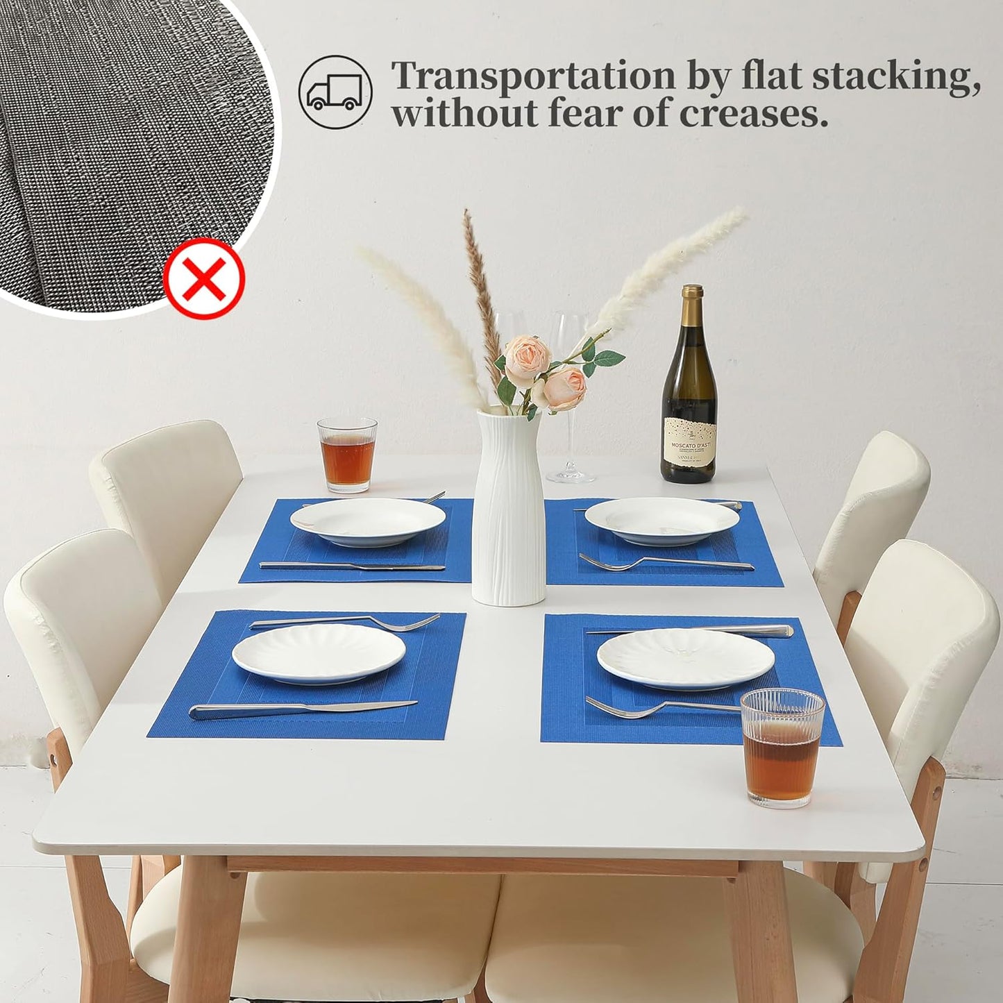 Leetaltree Blue Frame Placemats Set of 8 - Heat Resistant Non-Slip Place mats for Dining Table, Washable Durable PVC Vinyl Woven Table Mats（Blue Frame, 8）