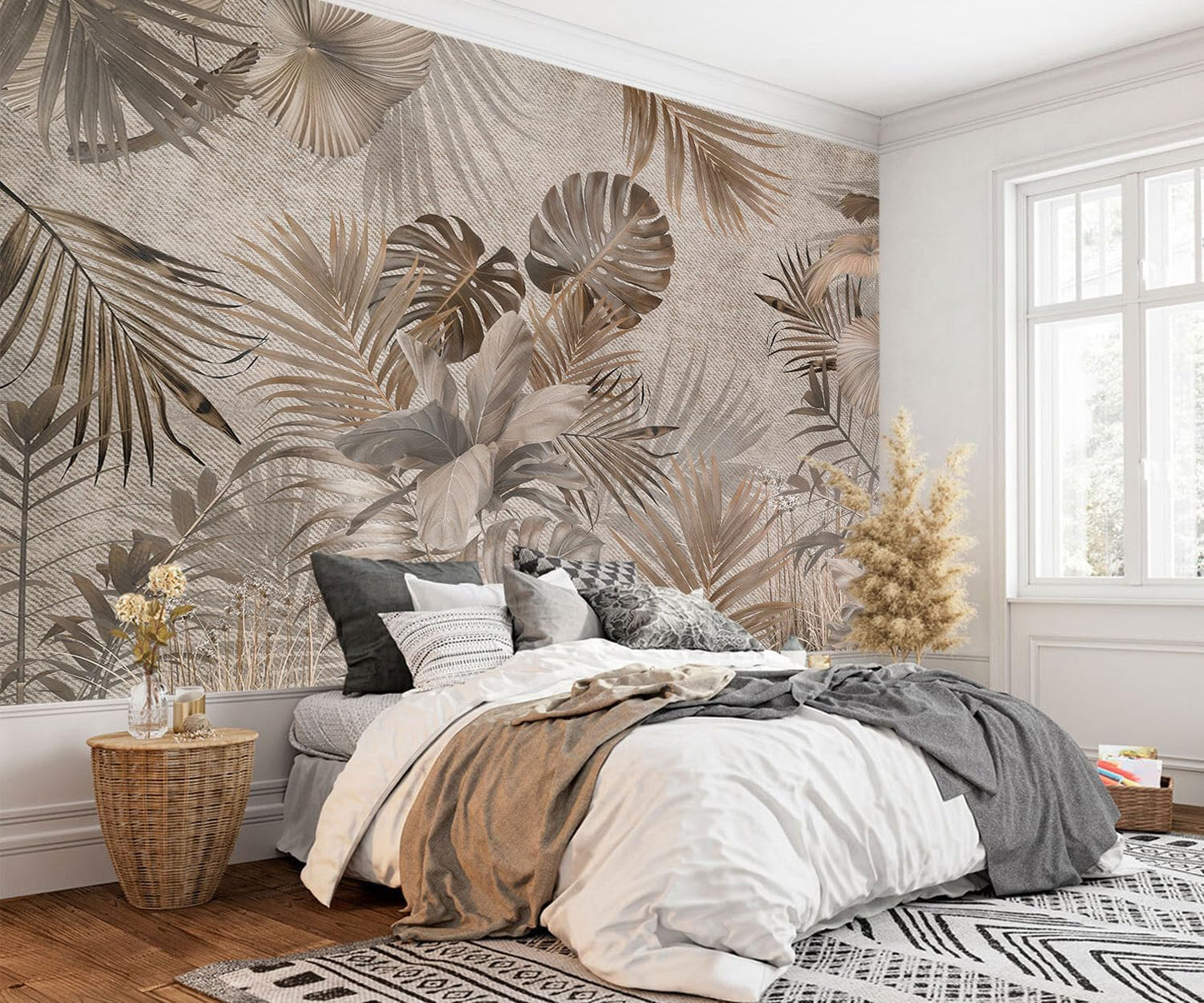 AFZEVEB-Jungle Wallpaper Vintage Tropical Plants Wall murals for Bedroom 136"x96" (Not Peel and Stick)