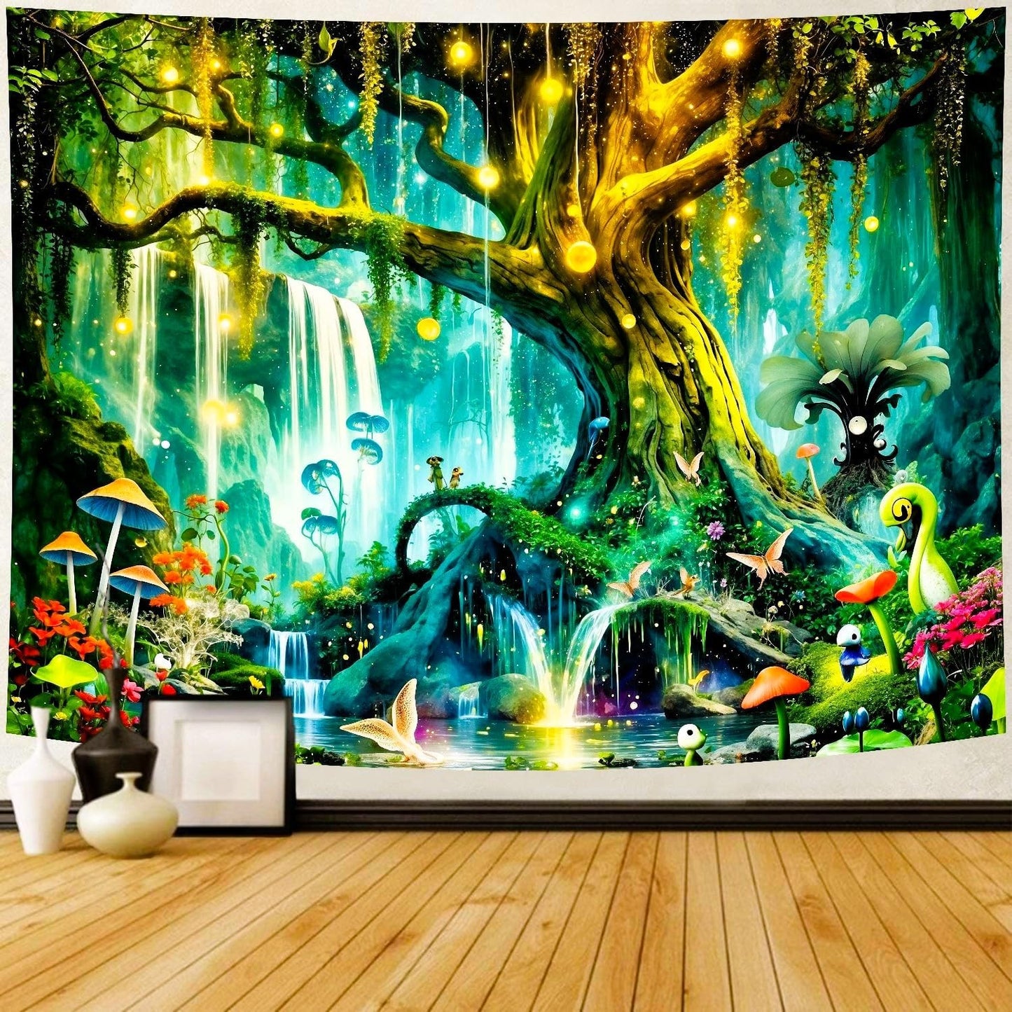 Delur Magical Forest Tapestry Fantasy Tree of Life Enchanted Fairy Tale Forest Tapestry Mystical Psychedelic Nature Landscape Wall Hanging Headboard for Bedroom Living Room Home Decor (70.8" x 92.5")