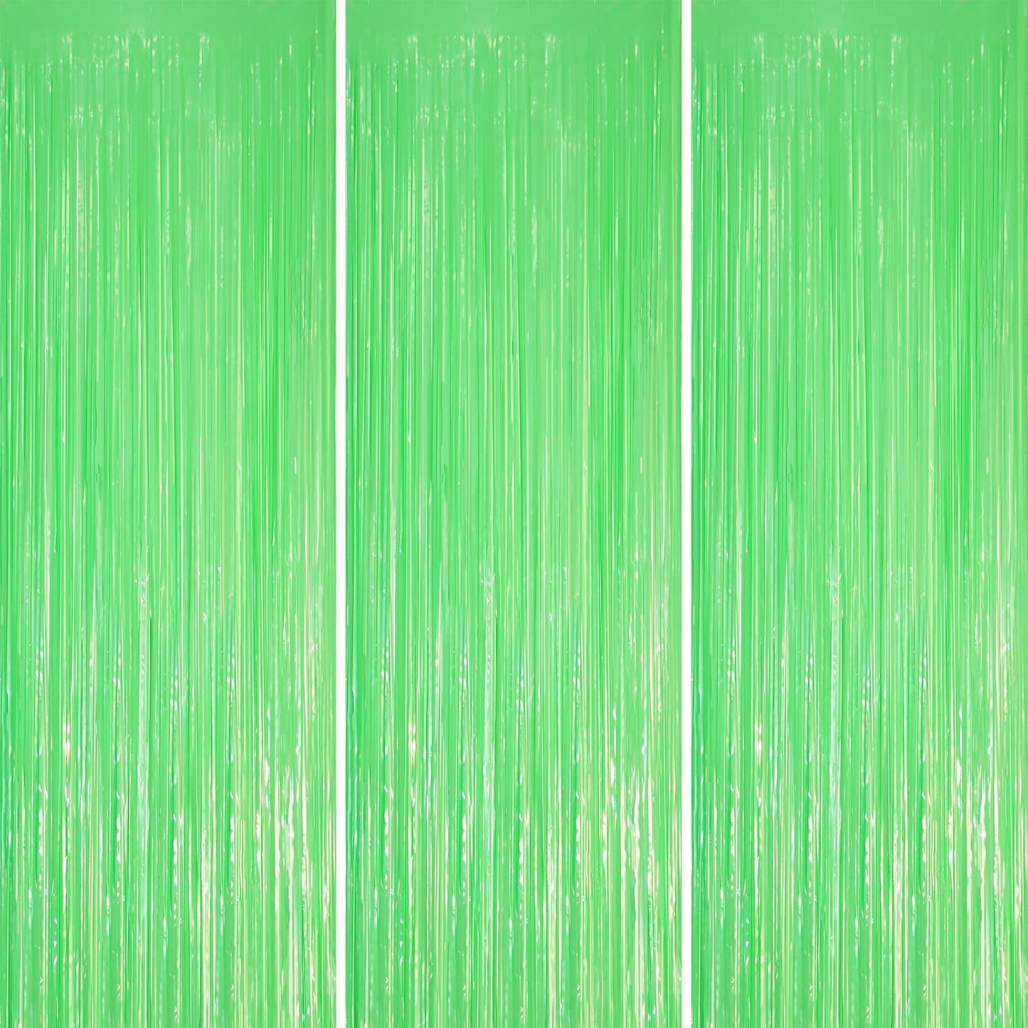 3 Pack 3.3 x 8.2 ft Pastel Green Foil Fringe Backdrop Curtains, Tinsel Streamers Party Decorations, Fringe Backdrop
