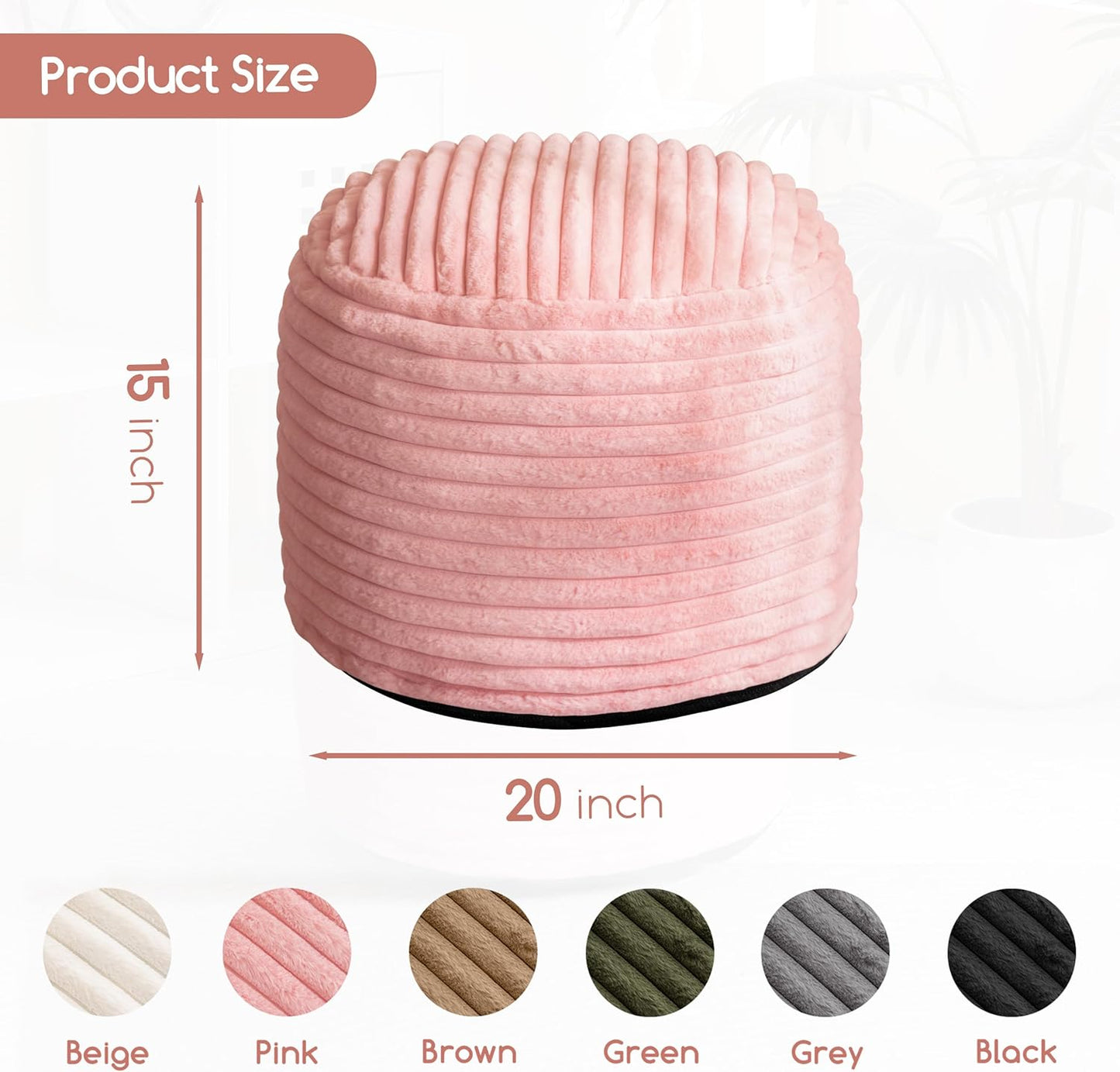 HIGOGOGO Round Stuffed Pouf Ottoman, Stripe Faux Fur Poufs with Foam Chunk Filling, Furry and Fluffy Pouf Foot Stool Storage Ottoman, 20 X 15 Floor Poufs Foot Rest for Living Room, Pink