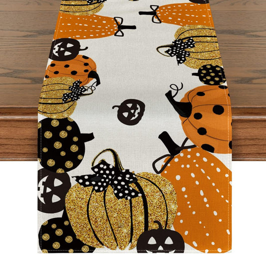 Artoid Mode Halloween Jack-O-Lantern Pumpkin Table Runner, Holiday Kitchen Dining Table Decoration for Indoor Outdoor Home Party Decor 13 x 108 Inch