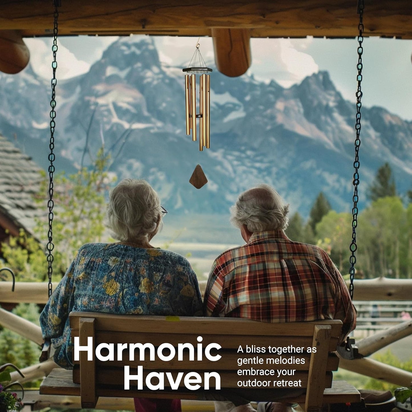 Nature’s Melody Premiere Grande Tunes Wind Chimes – Outdoor Windchime with 6 Tubes Tuned to E Pentatonic Scale, Rustproof Aluminum, Beech Wood & S Hook Hanger for Sympathy, Memorial Gift or Zen Garden