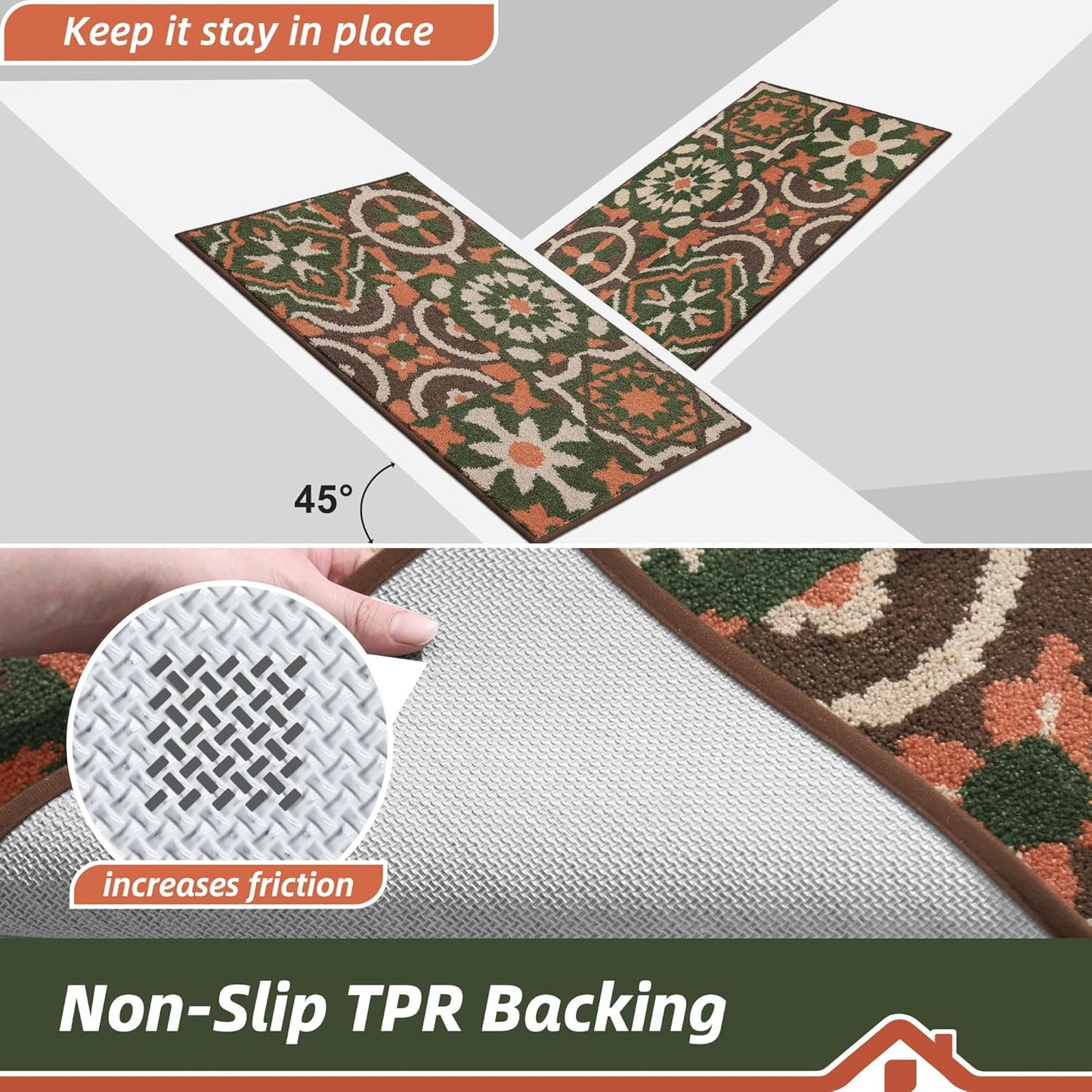 BEQHAUSE Dirt Trapper Door Mat 20" x 32", Non-Slip Entryway Rugs Washable, Floor Mat Stain Resistant and Absorbent Welcome Mat for Front Back Door, Muddy Wet Shoes & Paws, Boho Geometric Floral