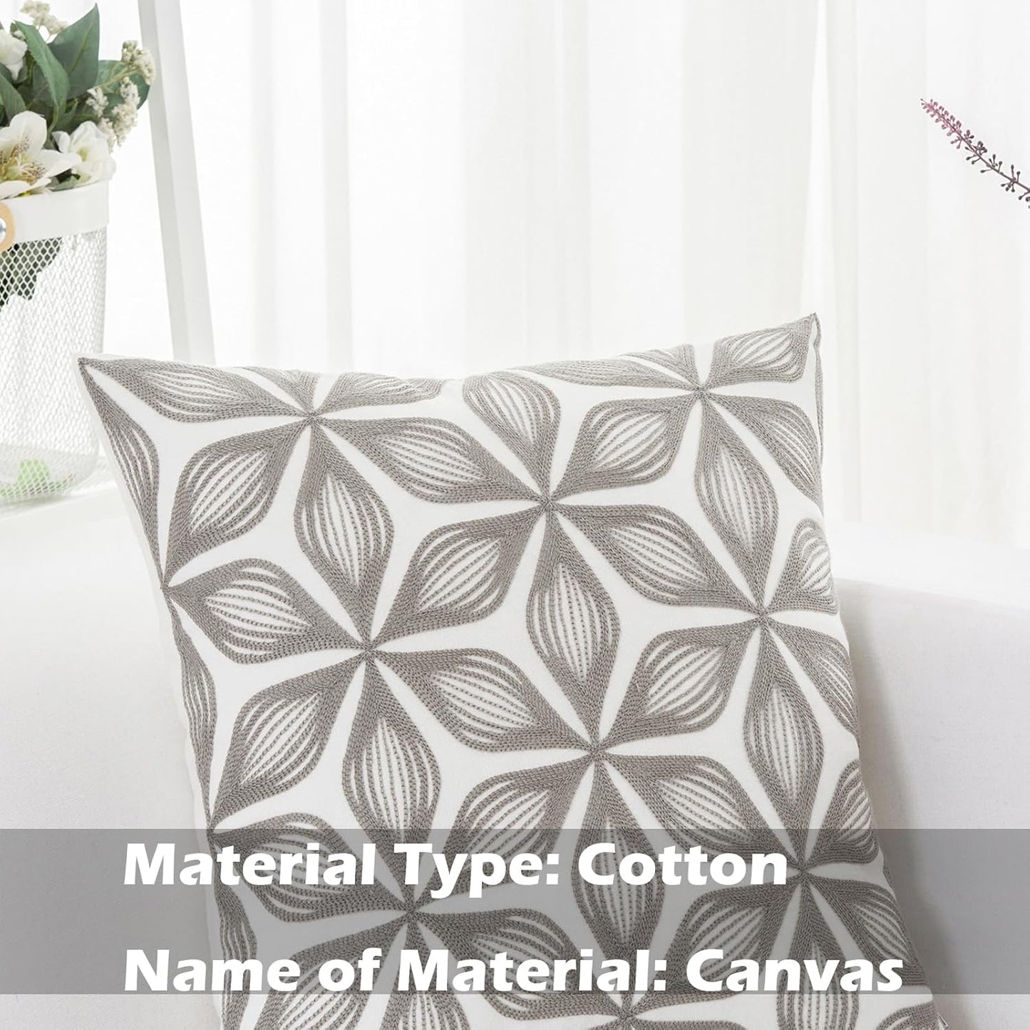 HWY 50 Grey Gray Decorative Throw Pillow Covers 18x18 Inch (1 Piece), Embroidered Cotton Farmhouse Cushion Cover Pillow Case for Sofa Couch Living Room Bed, Fashion Geometric