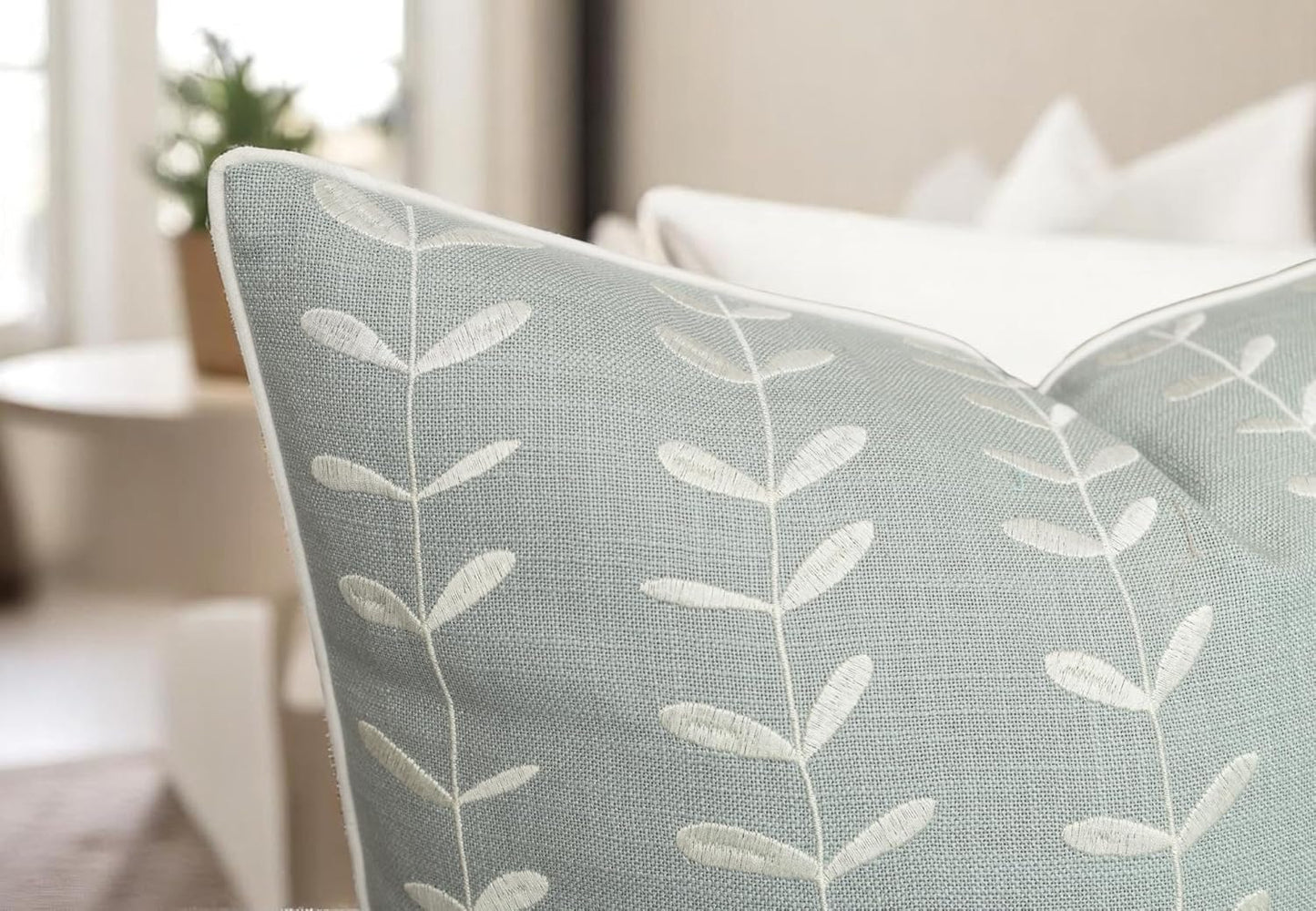 VAGMINE Embroidered Lollipop Cushion Cover - 20x20 Inches Square - 100% Cotton Robins Egg Throw Pillow Case - Subtle Textured Pattern - Perfect for Sofa, Lounge, Bed, Farmhouse, Office Decor