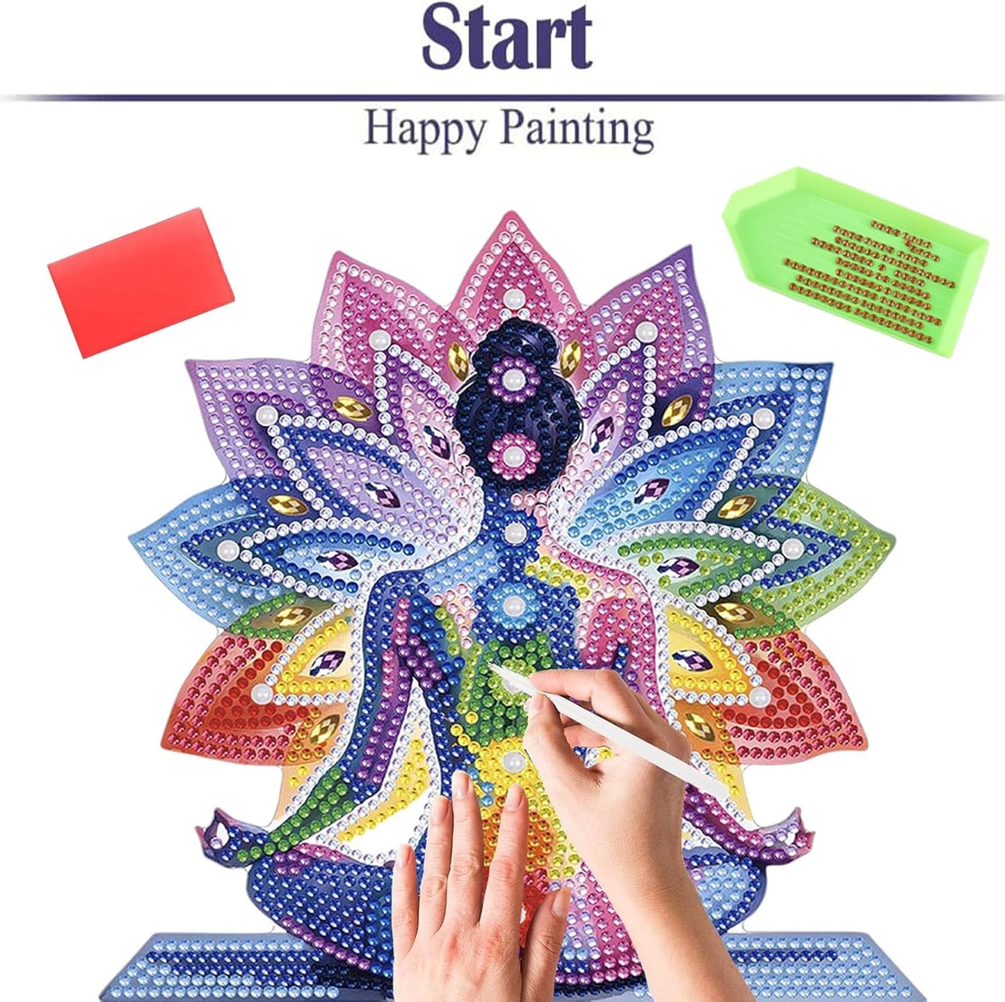 Diamond Painting Kits for Adults Beginners, 5D Full Drill Yoga Crystal Art Desktop Ornament, DIY Single Sided Home Office Desk Decor, Creative Craft Gift Set with Tools