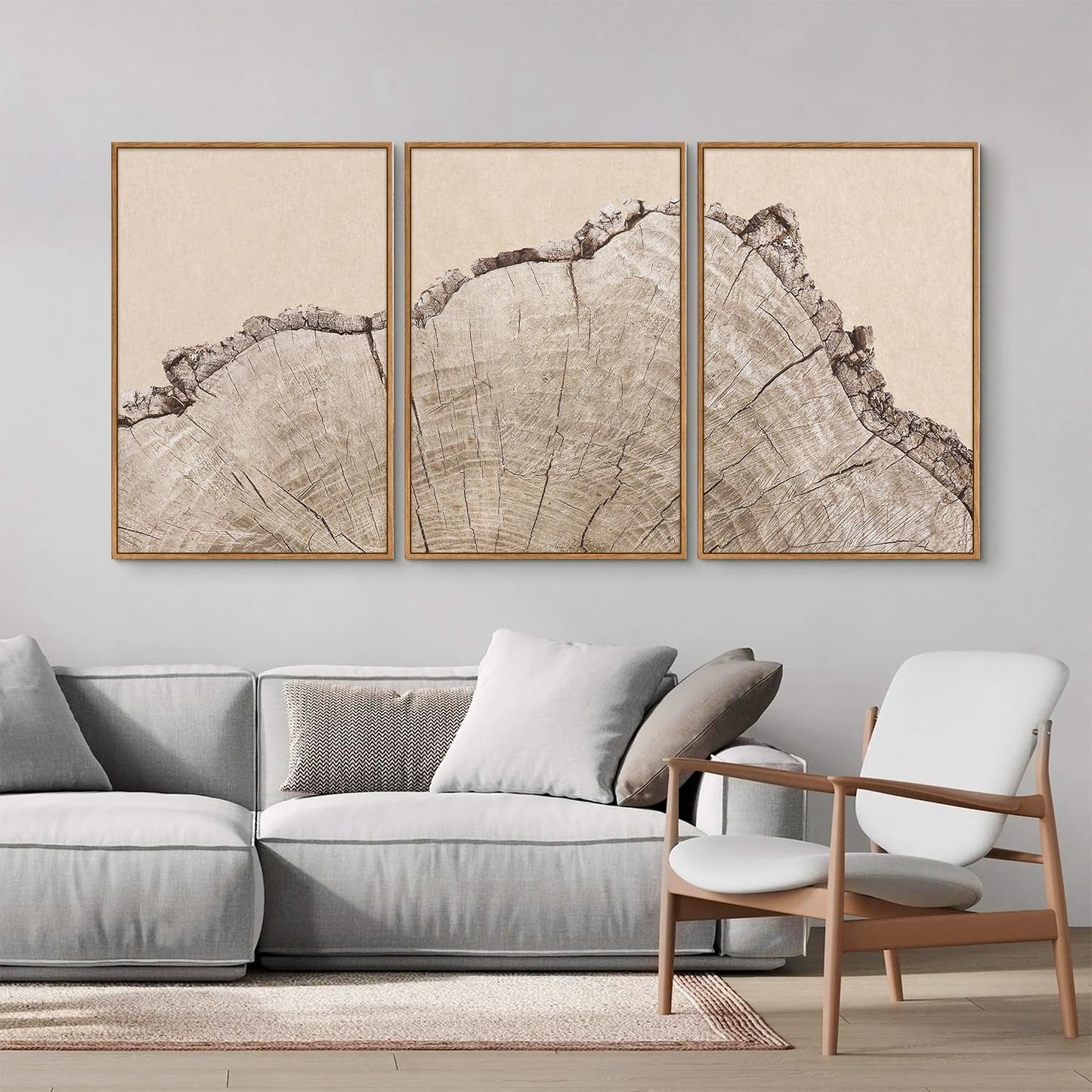 SIGNINART Large Tree Ring Framed Canvas Wall Art Set, Rustic Beige Wooden Wall Decor, Neutral Nature Wood Stump Artwork, Modern Art Prints for Bedroom Living Room Office 24"x36"x3