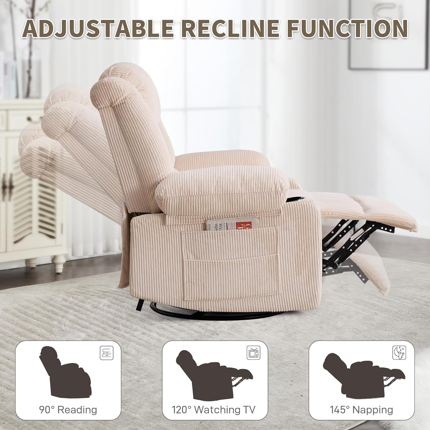 Recliner Chair Modern Ergonomic Lounge Swivel Single Sofa Seat Living Room Recliners on Clearance Foam Filling