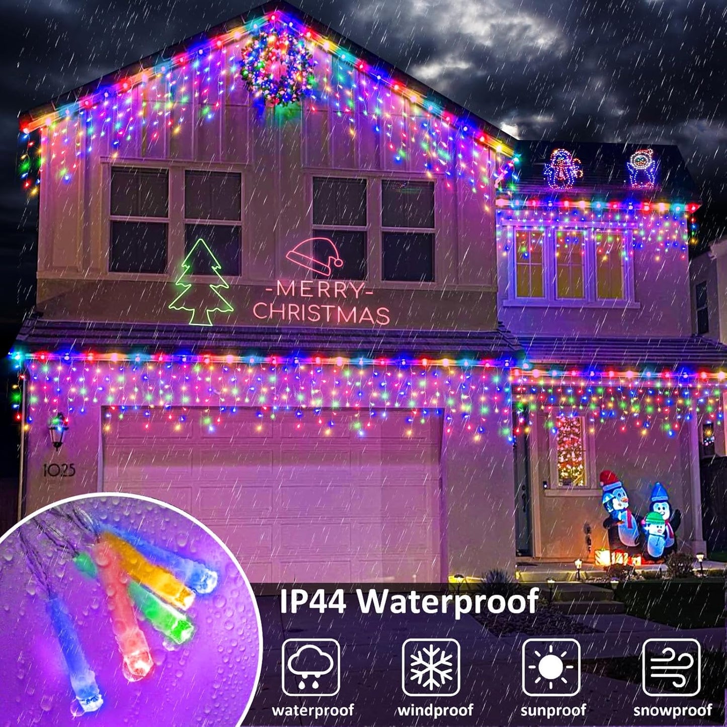 Icicle Christmas Lights Outdoor, 66FT 640 LED Icicle Lights for Outside with 8 Modes Timers, Waterproof Plug in Connectable String Light for Indoor Home Fence Yard Party Decorations, Multicolor