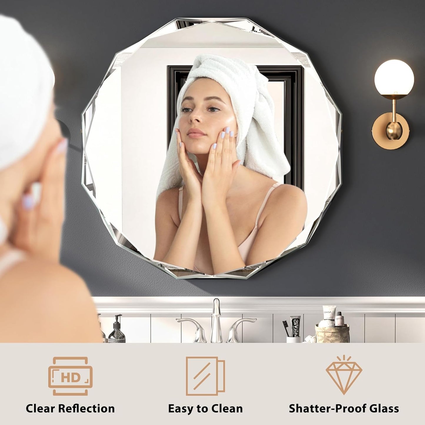 Bathroom Mirrors for Over Sink, Round Frameless Mirrors for Wall, 20x20 Inch Beveled Bathroom Mirror, Bathroom Vanity Circle Mirror for Bedroom Living Room Entryway Home Decor