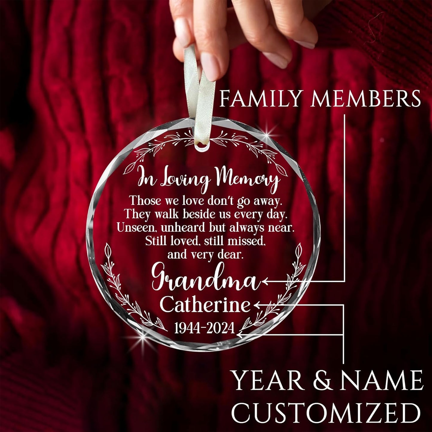 2025 Personalized Memorial Hanging Glass Ornament - in Loving Memory Christmas Ornament for Loss of Loved One - Custom Name & Year - Sympathy Keepsake Gift for Bereavement & Remembrance