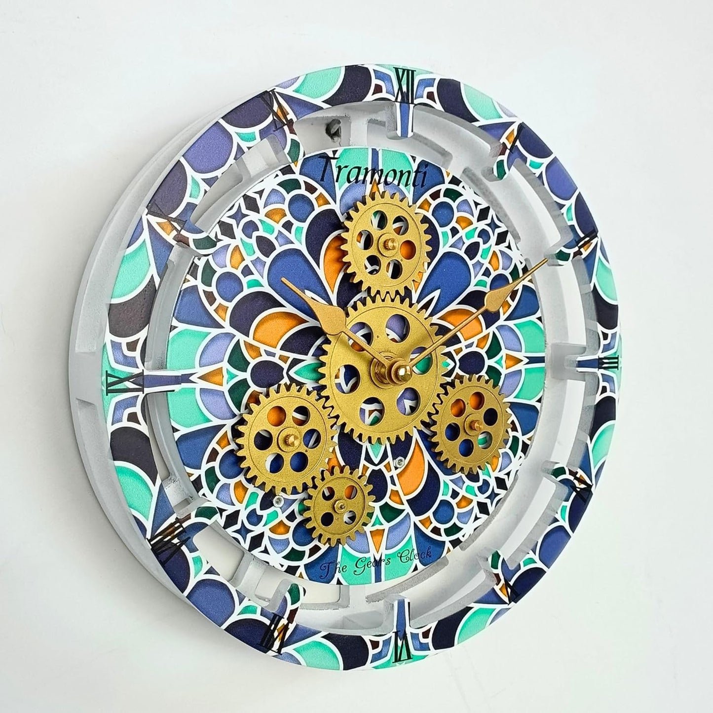 The Gears Clock Wall Clock Italy Collection with Moving Gears (Tramonti, 10 inch Round)