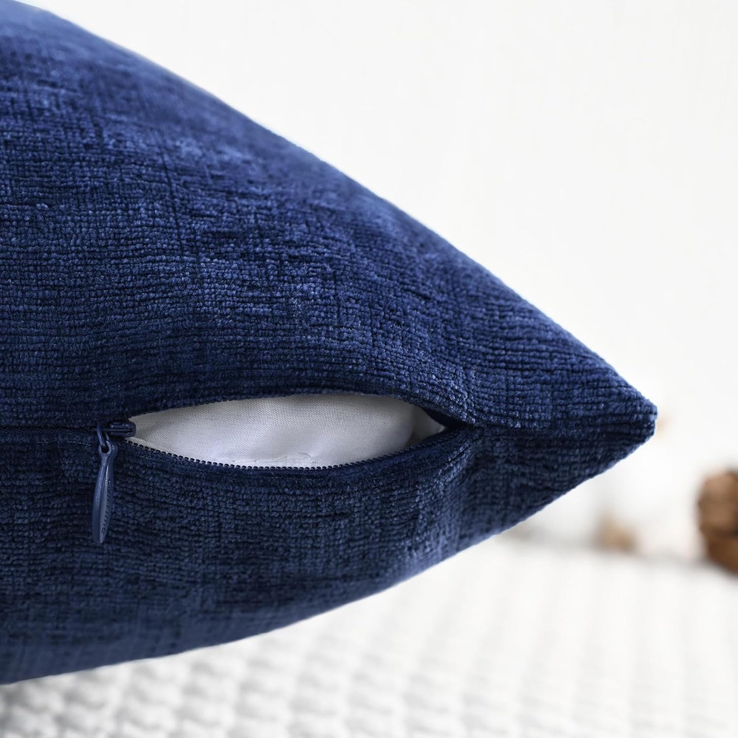 CaliTime Throw Pillow Covers Decorative 12 X 20 Inches Pack of 2 Cozy Chenille Cushion Cases for Couch Sofa Bed Living Room Home Navy Blue