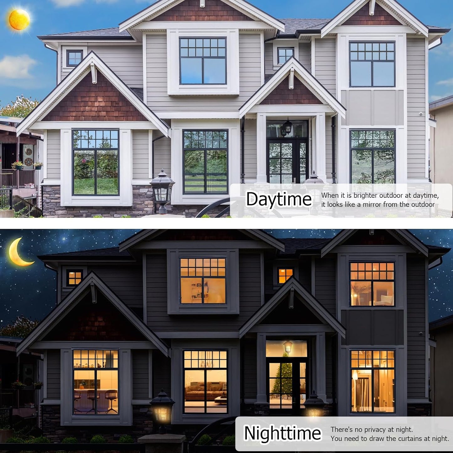 HIDBEA One Way Window Film, Daytime Privacy Sun Blocking Reflective Window Film No Glue Static Cling Heat Control Window Tinting Film for Home and Office, Black Silver, 45.3 x 157.5 Inch