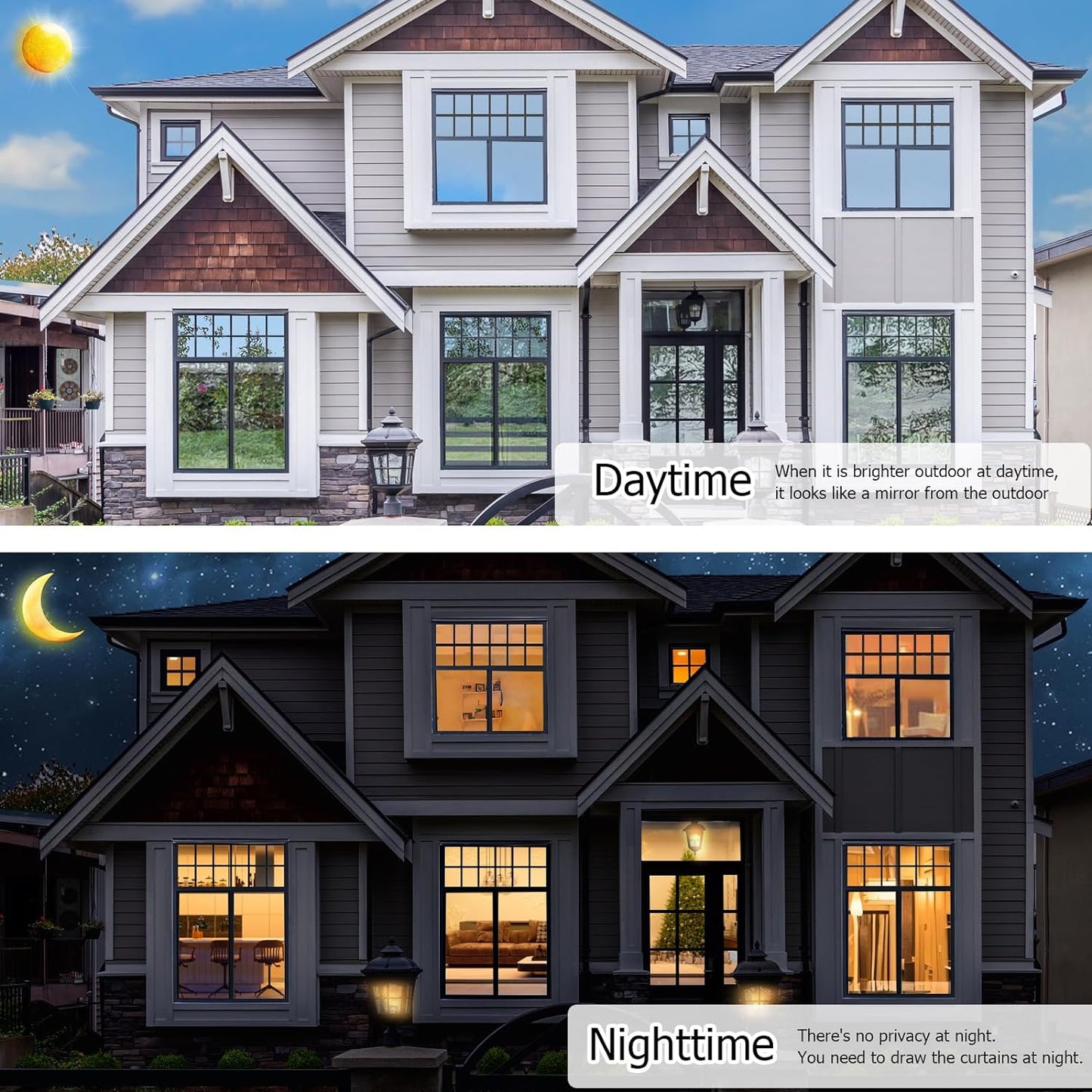 HIDBEA One Way Privacy Window Film, Daytime Privacy Sun Blocking Anti UV Reflective Window film Heat Control Static Cling Window Tint film for Home and Office, Silver, 35.4 x 393.7 Inch